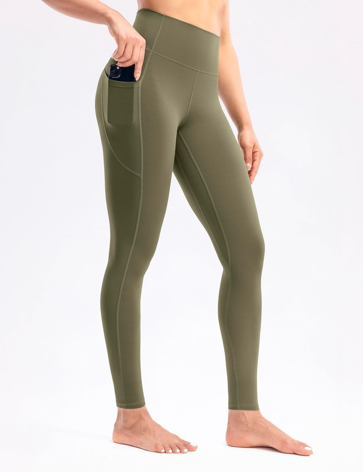 image:imageENERBLOOM Womens Workout Leggings with Pockets Yoga Pants 2528 High Waisted Athletic Tights Soft Gym Lounge ActivewearOlive Green