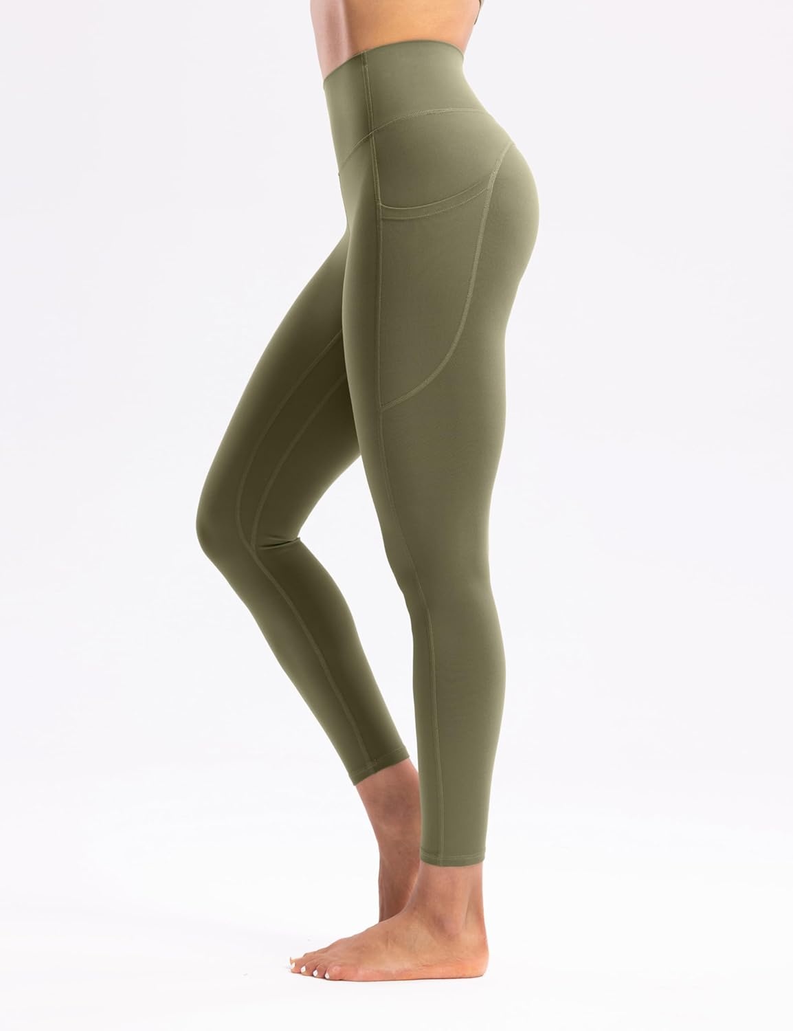 image:imageENERBLOOM Womens Workout Leggings with Pockets Yoga Pants 2528 High Waisted Athletic Tights Soft Gym Lounge ActivewearOlive Green