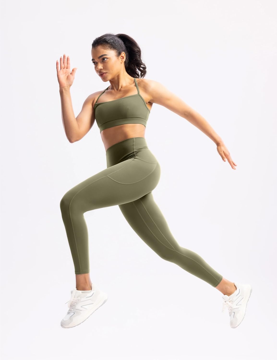 image:imageENERBLOOM Womens Workout Leggings with Pockets Yoga Pants 2528 High Waisted Athletic Tights Soft Gym Lounge ActivewearOlive Green