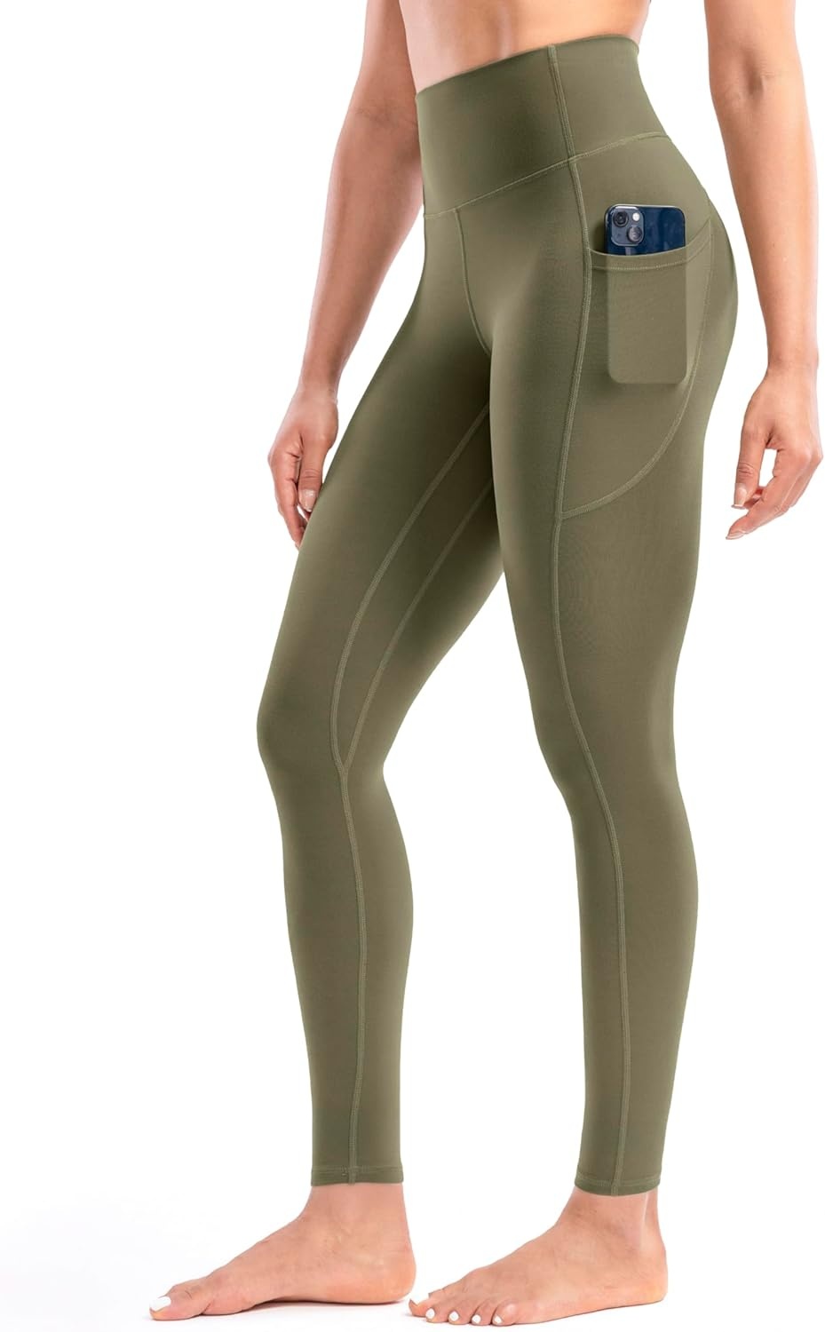image:imageENERBLOOM Womens Workout Leggings with Pockets Yoga Pants 2528 High Waisted Athletic Tights Soft Gym Lounge ActivewearOlive Green
