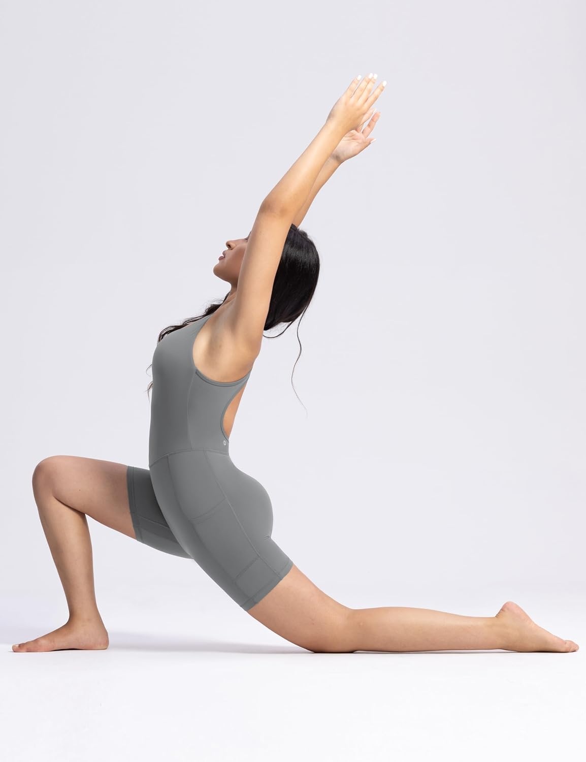 image:imageENERBLOOM Womens Yoga Jumpsuits Workout One Piece Rompers with Pockets Bodycon Backless Bodysuits PaddedPoppy Seed