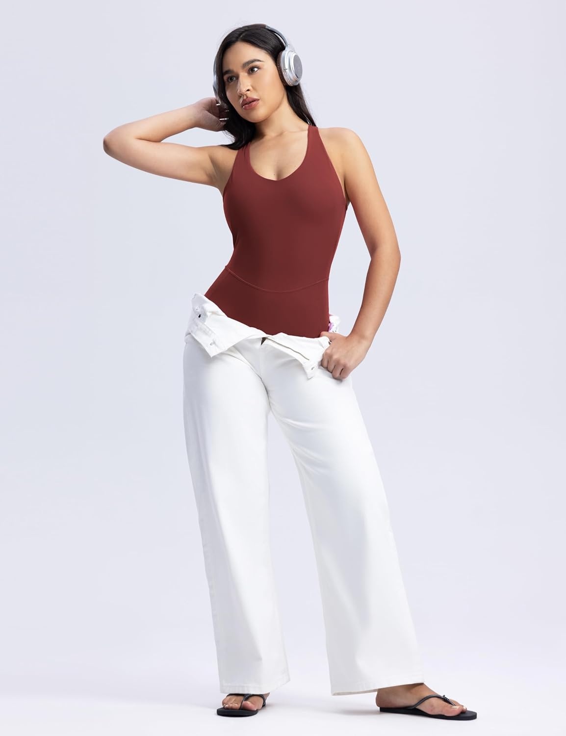 image:imageENERBLOOM Womens Yoga Jumpsuits Workout One Piece Rompers with Pockets Bodycon Backless Bodysuits PaddedTerra Rose