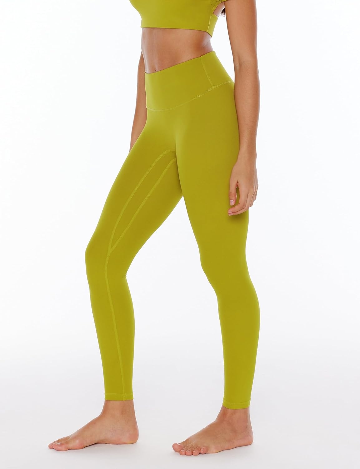 image:imageENERBLOOM Womens Yoga Leggings Workout Tights Pants 2528 High Waisted No Front Seam Tummy Control Cream FeelingGinger Yellow 28