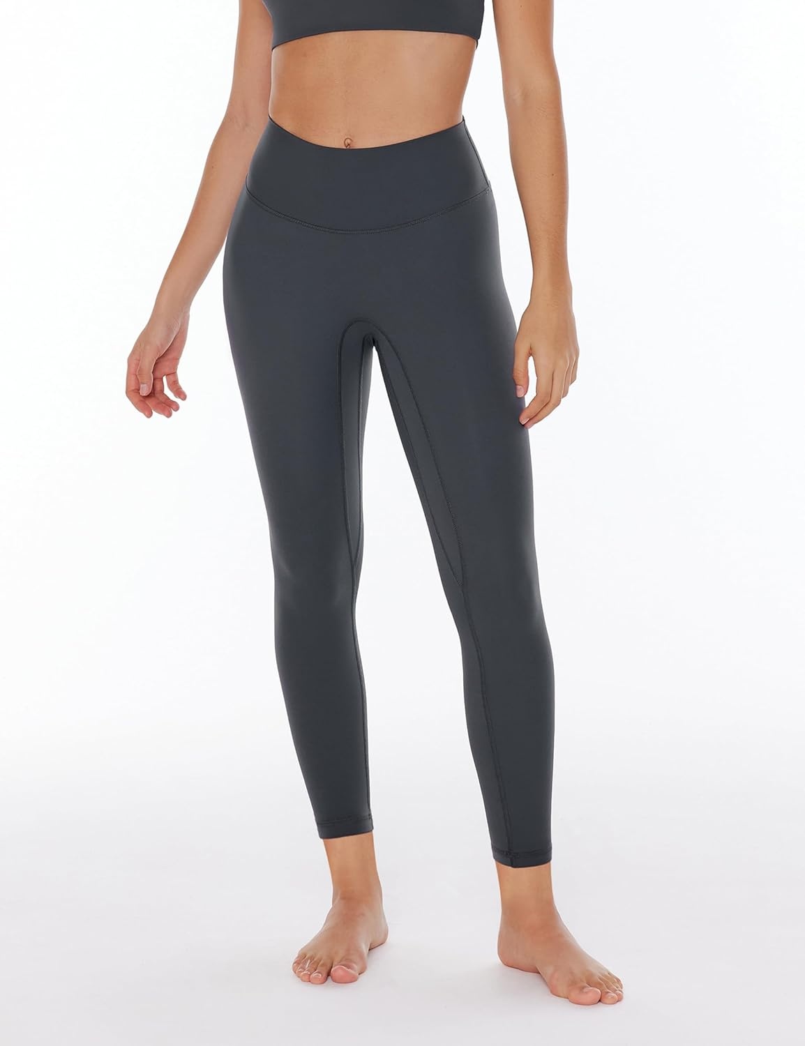 image:imageENERBLOOM Womens Yoga Leggings Workout Tights Pants 2528 High Waisted No Front Seam Tummy Control Cream FeelingLight Grey 25