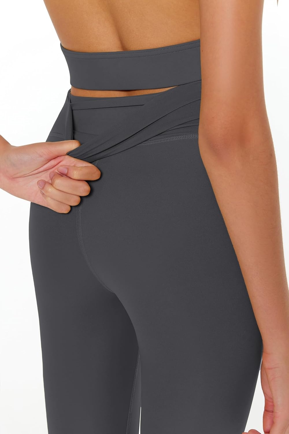 image:imageENERBLOOM Womens Yoga Leggings Workout Tights Pants 2528 High Waisted No Front Seam Tummy Control Cream FeelingLight Grey 25