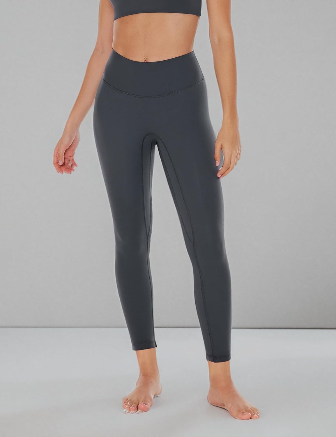 image:imageENERBLOOM Womens Yoga Leggings Workout Tights Pants 2528 High Waisted No Front Seam Tummy Control Cream FeelingLight Grey 25