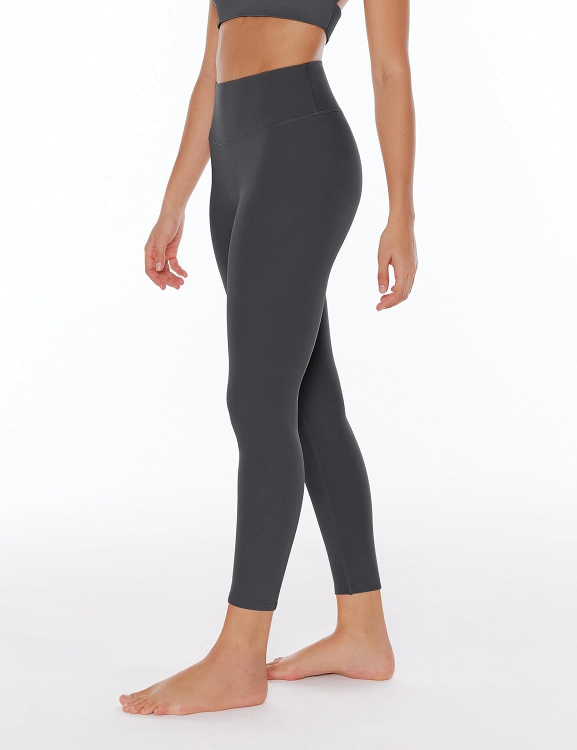 image:imageENERBLOOM Womens Yoga Leggings Workout Tights Pants 2528 High Waisted No Front Seam Tummy Control Cream FeelingLight Grey 25