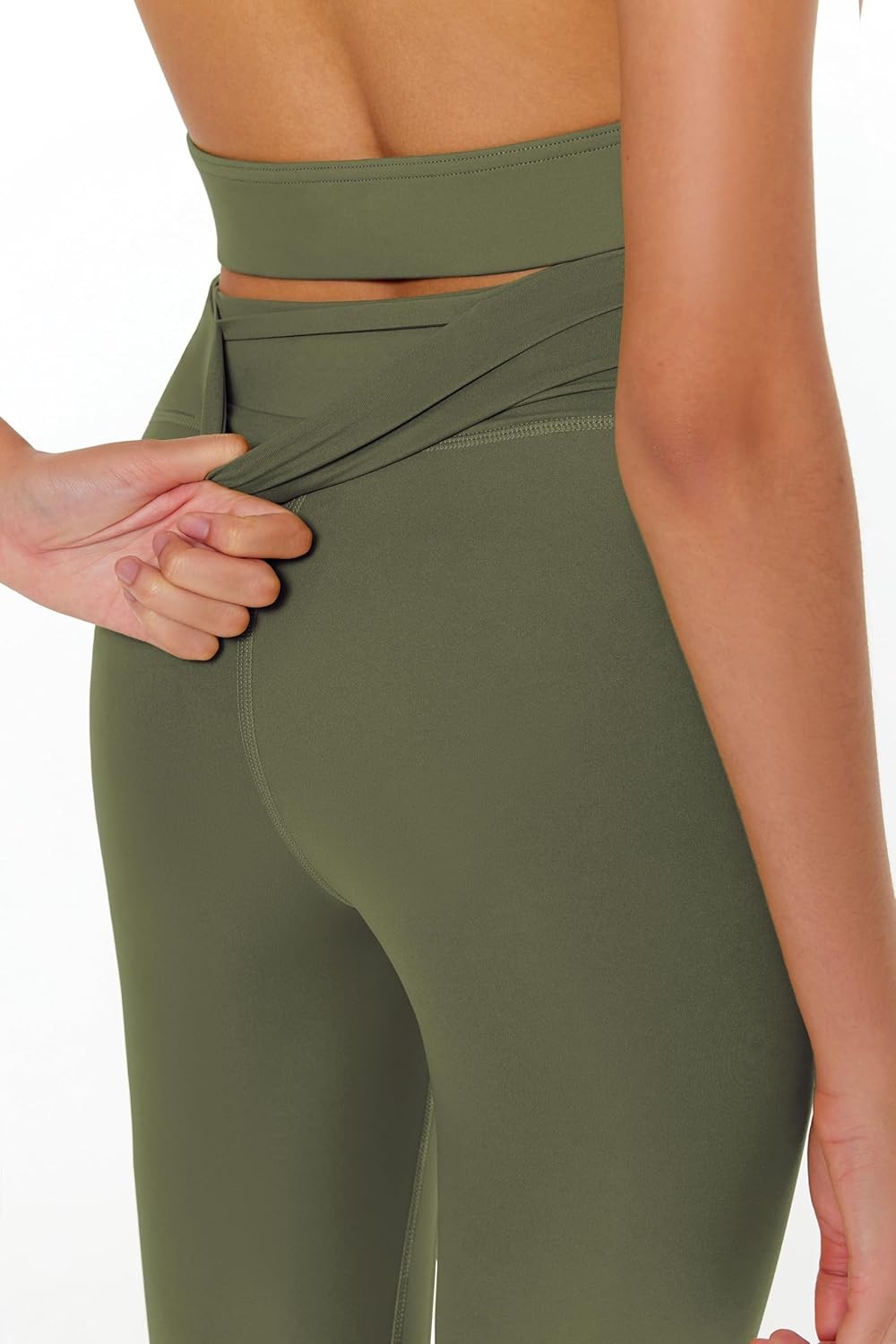 image:imageENERBLOOM Womens Yoga Leggings Workout Tights Pants 2528 High Waisted No Front Seam Tummy Control Cream FeelingOlive Green 28
