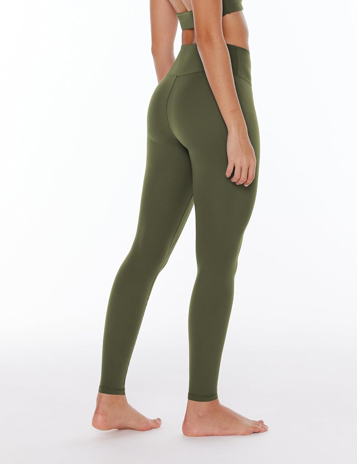 image:imageENERBLOOM Womens Yoga Leggings Workout Tights Pants 2528 High Waisted No Front Seam Tummy Control Cream FeelingOlive Green 28