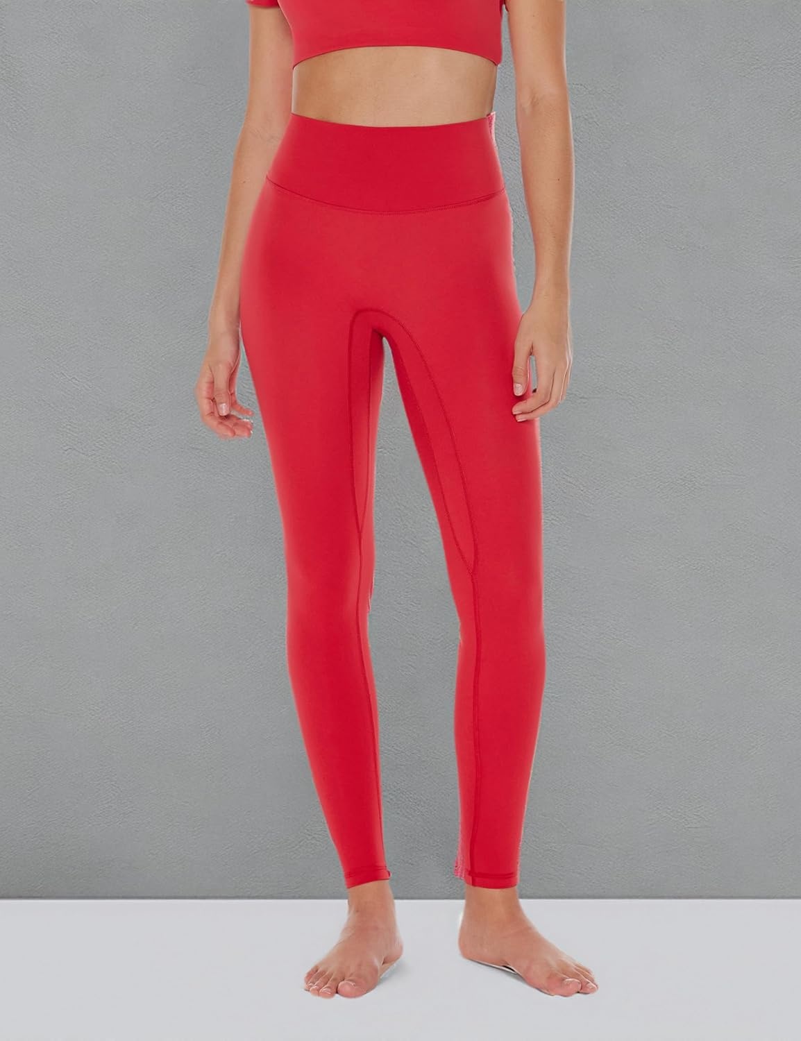 image:imageENERBLOOM Womens Yoga Leggings Workout Tights Pants 2528 High Waisted No Front Seam Tummy Control Cream FeelingWatermelon Red 28