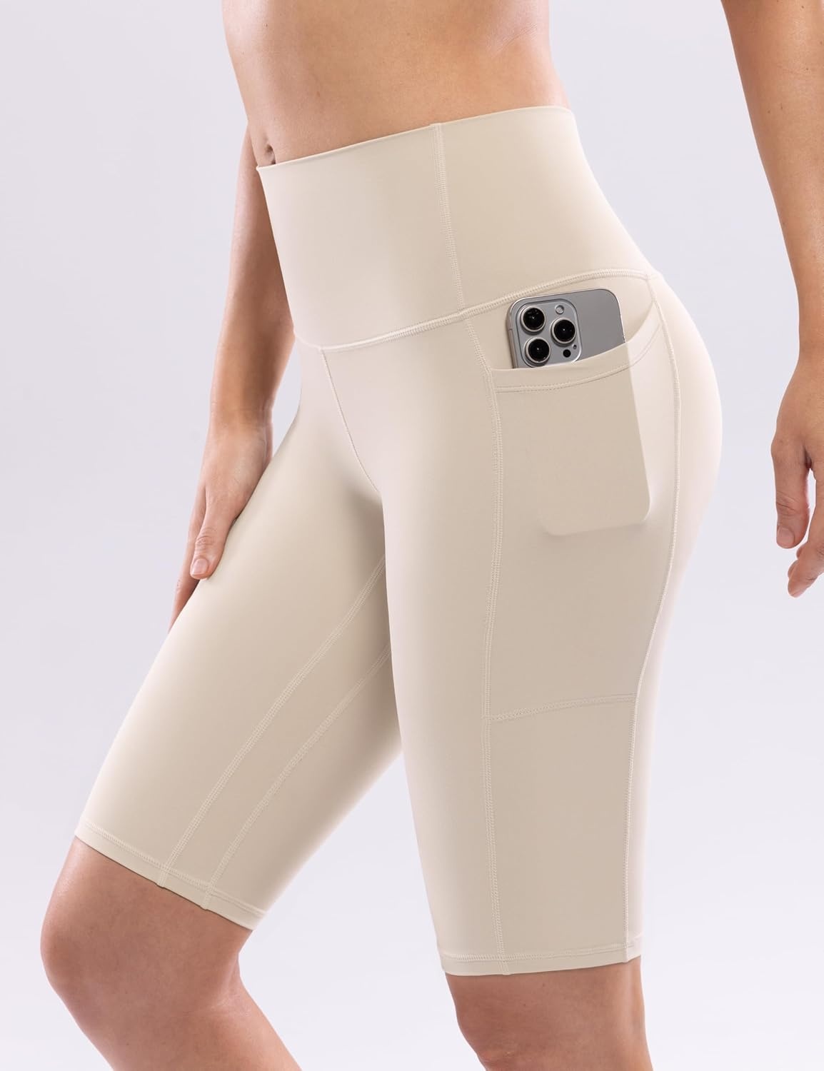 image:imageENERBLOOM Workout Biker Shorts Womens with Pockets High Waist Yoga 2546810 Gym Running Volleyball Athletic ShortsApricotkhaki