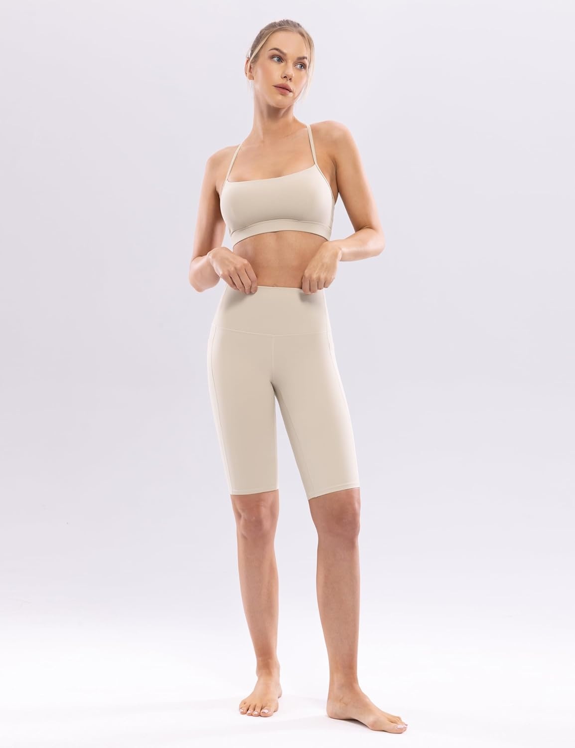 image:imageENERBLOOM Workout Biker Shorts Womens with Pockets High Waist Yoga 2546810 Gym Running Volleyball Athletic ShortsApricotkhaki