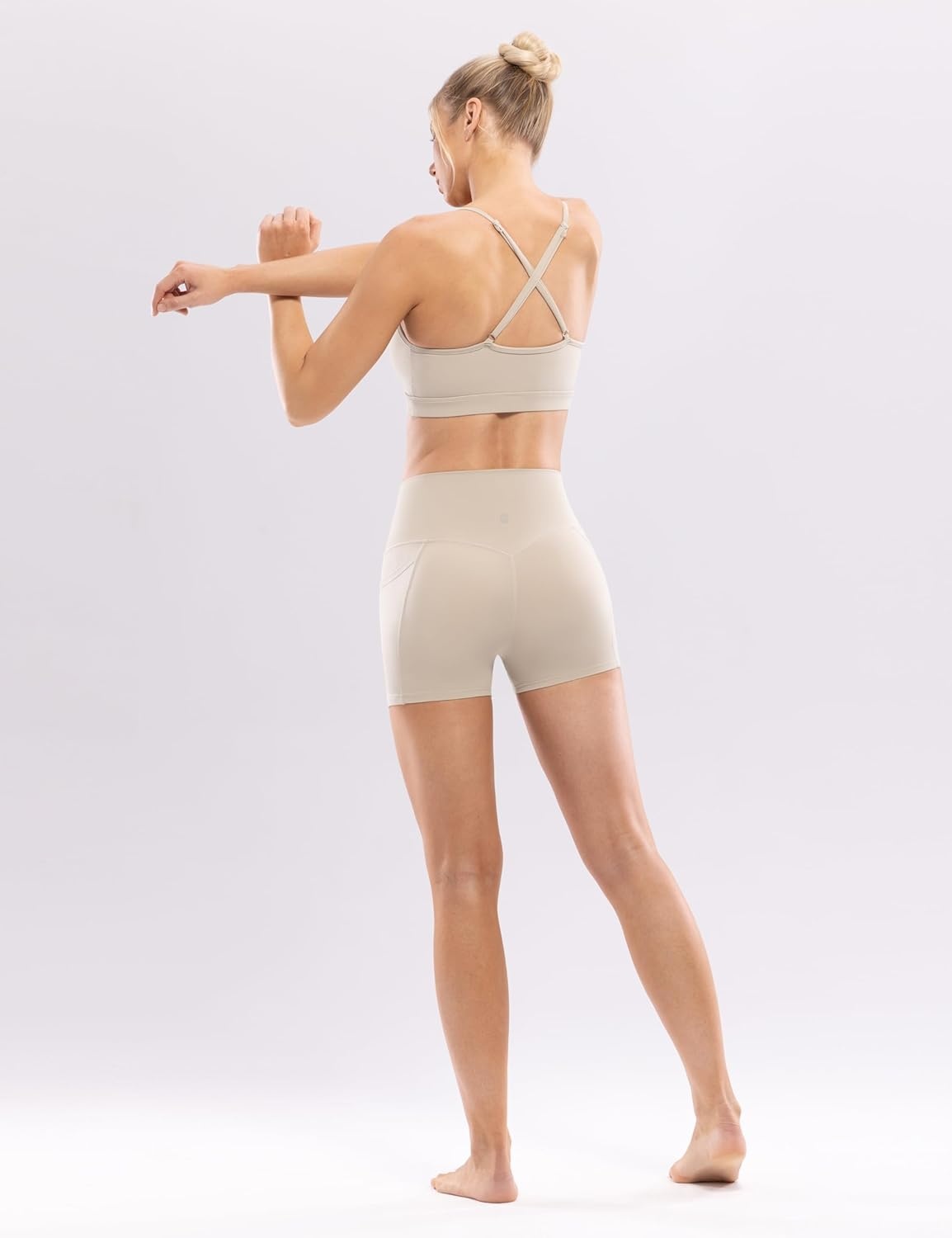 image:imageENERBLOOM Workout Biker Shorts Womens with Pockets High Waist Yoga 2546810 Gym Running Volleyball Athletic ShortsApricotkhaki