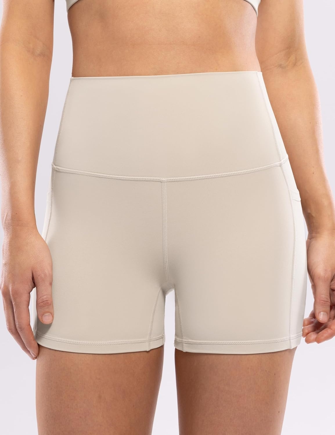 image:imageENERBLOOM Workout Biker Shorts Womens with Pockets High Waist Yoga 2546810 Gym Running Volleyball Athletic ShortsApricotkhaki