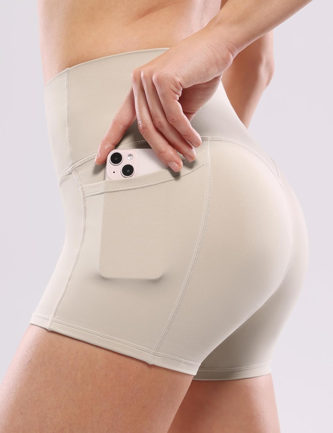 image:imageENERBLOOM Workout Biker Shorts Womens with Pockets High Waist Yoga 2546810 Gym Running Volleyball Athletic ShortsApricotkhaki