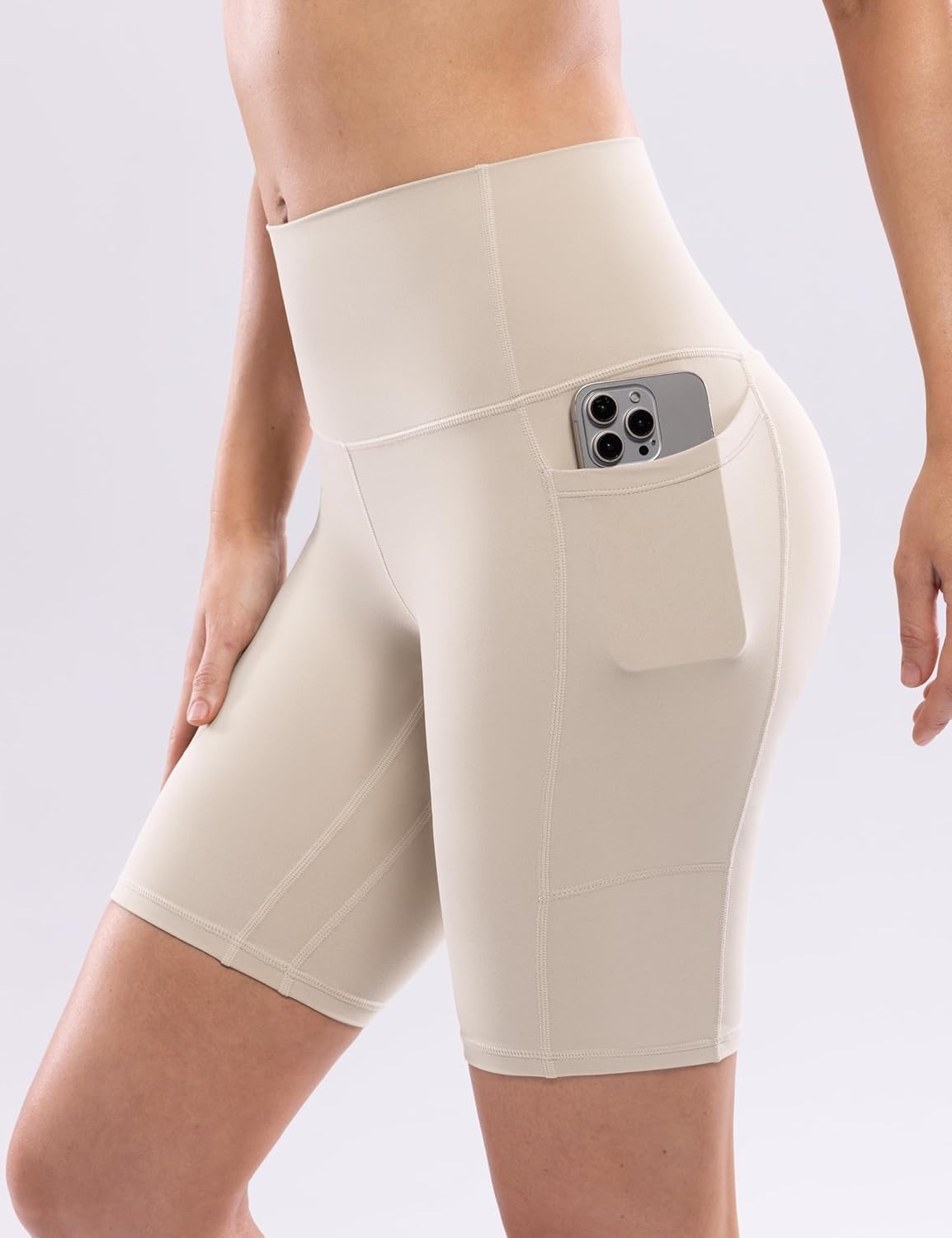 image:imageENERBLOOM Workout Biker Shorts Womens with Pockets High Waist Yoga 2546810 Gym Running Volleyball Athletic ShortsApricotkhaki