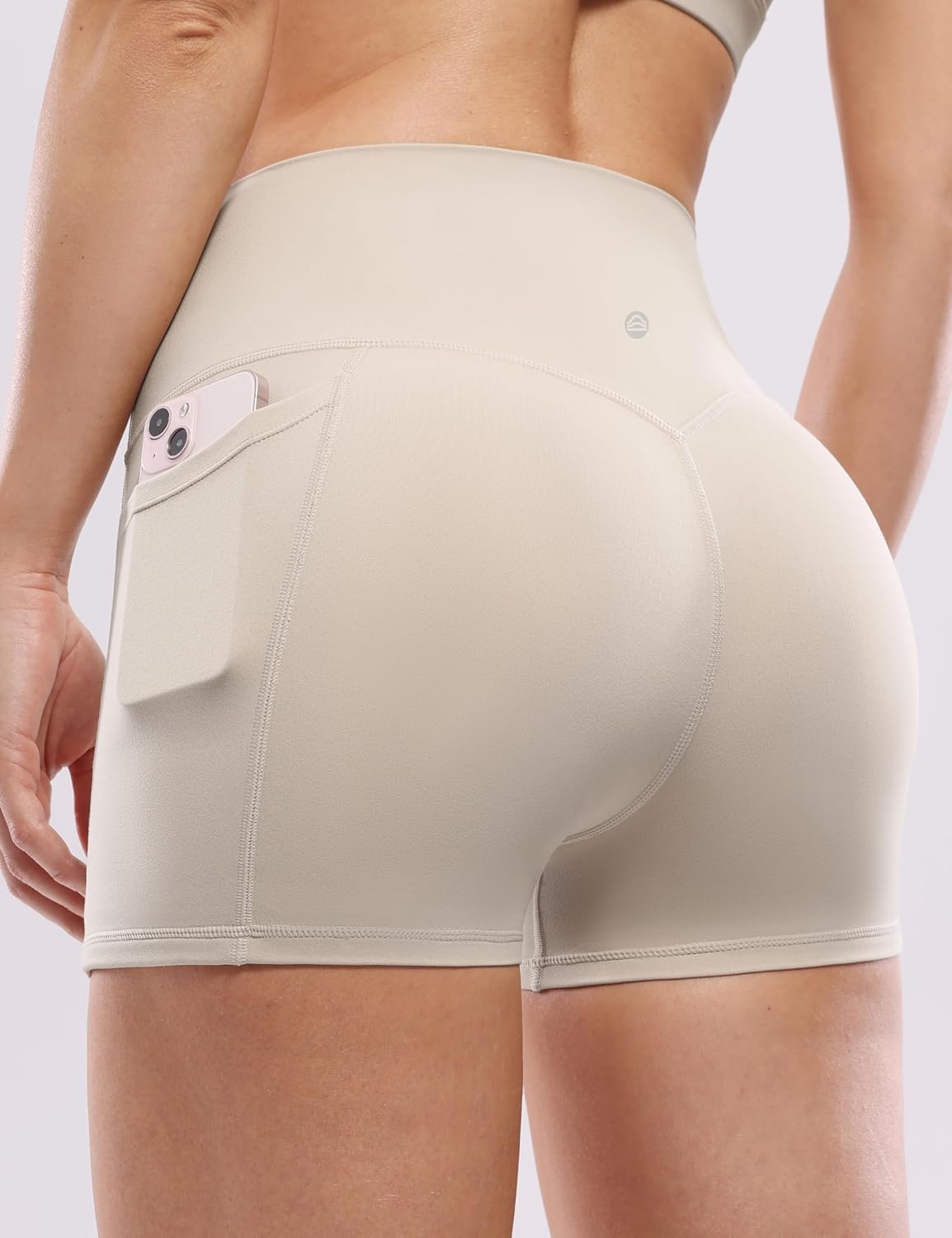 image:imageENERBLOOM Workout Biker Shorts Womens with Pockets High Waist Yoga 2546810 Gym Running Volleyball Athletic ShortsApricotkhaki