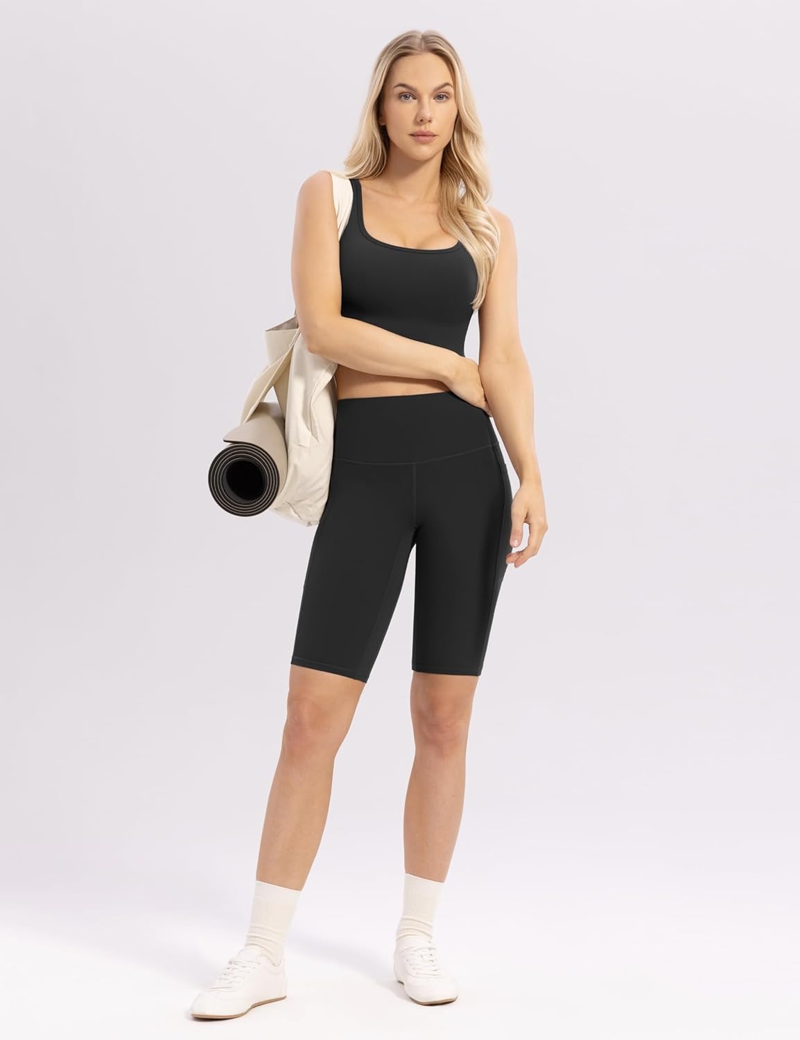 image:imageENERBLOOM Workout Biker Shorts Womens with Pockets High Waist Yoga 2546810 Gym Running Volleyball Athletic ShortsBlack