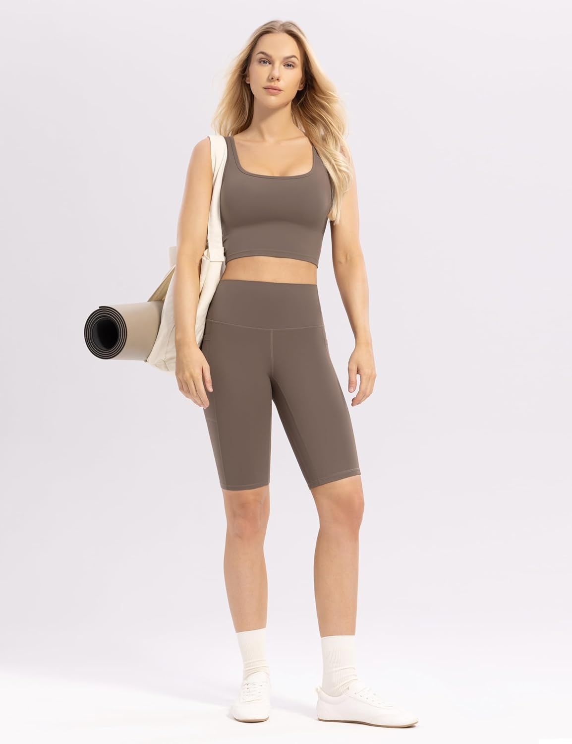 image:imageENERBLOOM Workout Biker Shorts Womens with Pockets High Waist Yoga 2546810 Gym Running Volleyball Athletic ShortsCoffee
