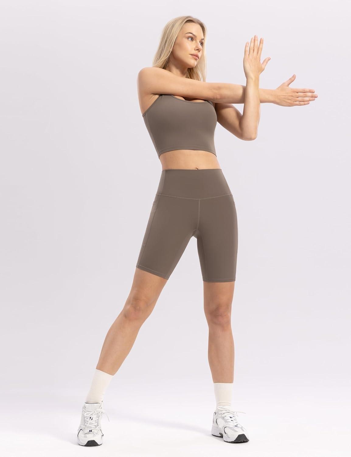 image:imageENERBLOOM Workout Biker Shorts Womens with Pockets High Waist Yoga 2546810 Gym Running Volleyball Athletic ShortsCoffee