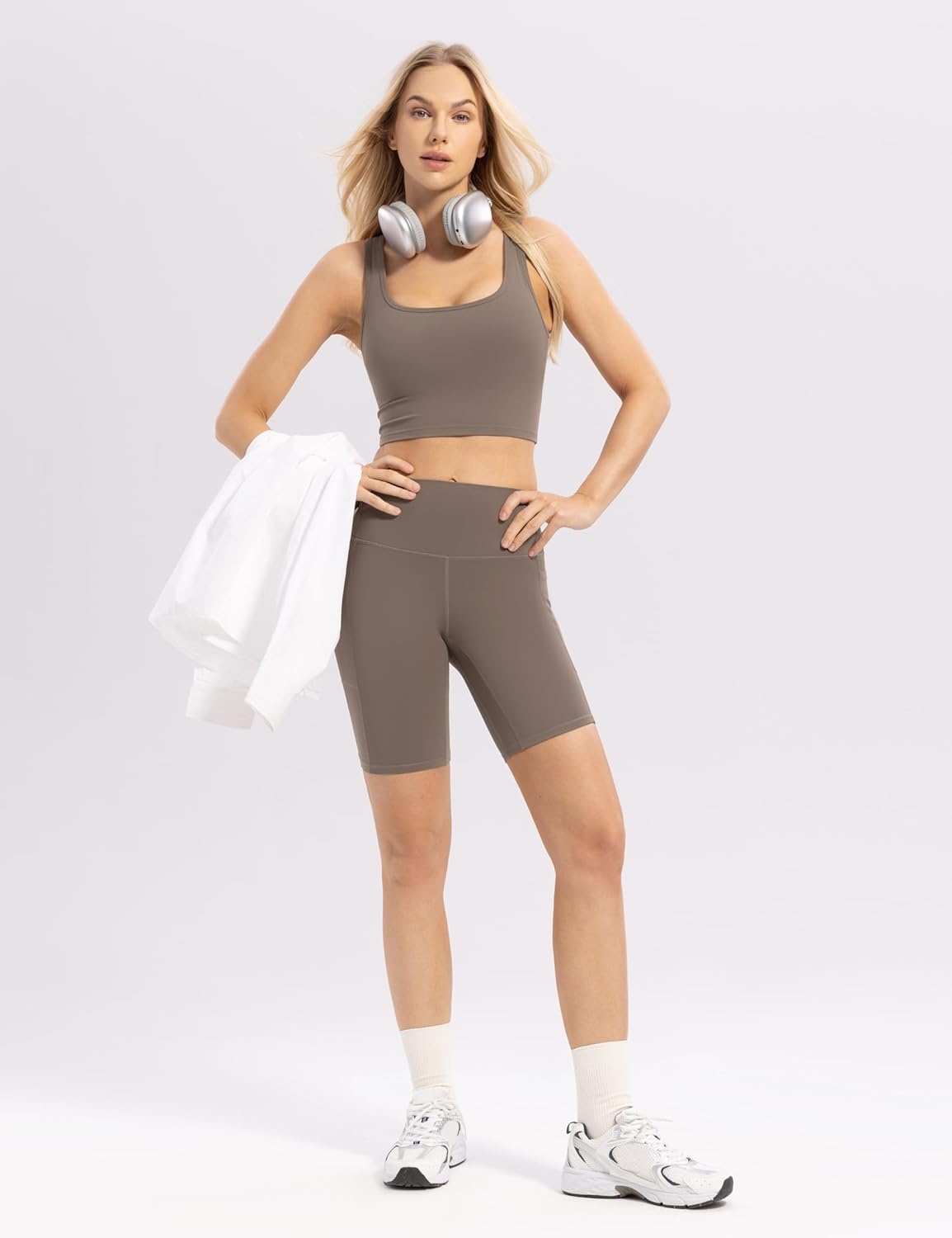 image:imageENERBLOOM Workout Biker Shorts Womens with Pockets High Waist Yoga 2546810 Gym Running Volleyball Athletic ShortsCoffee