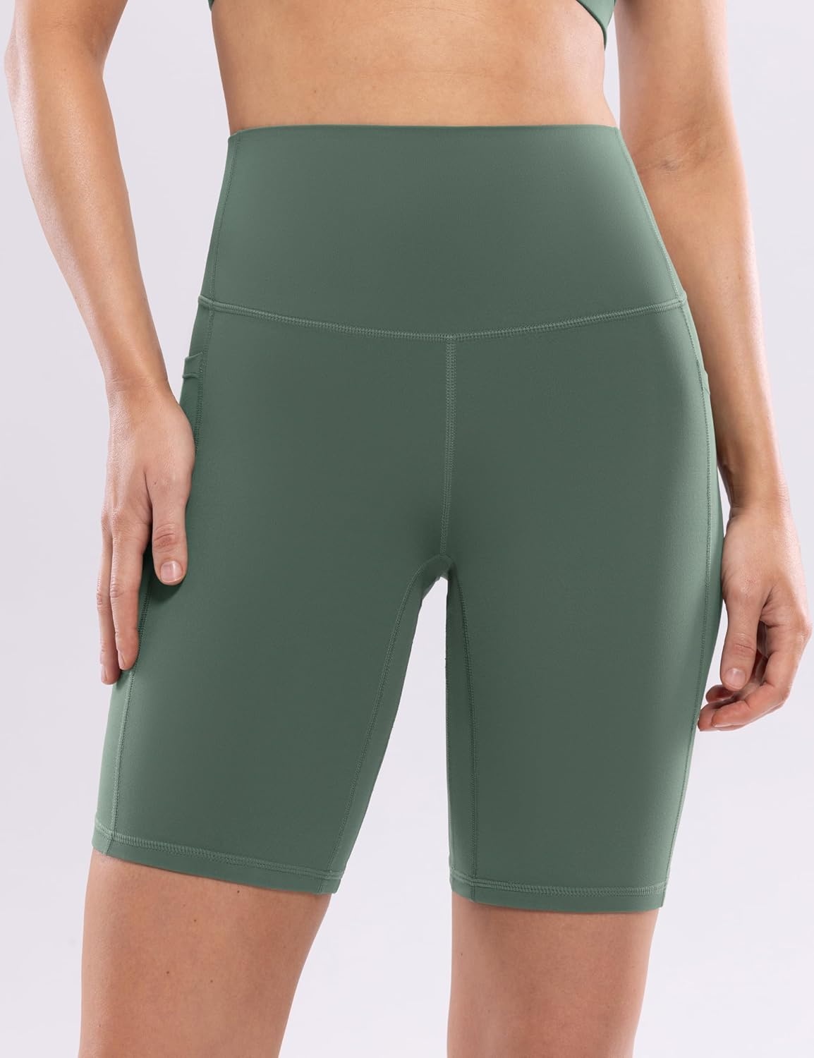 image:imageENERBLOOM Workout Biker Shorts Womens with Pockets High Waist Yoga 2546810 Gym Running Volleyball Athletic ShortsCrab Green