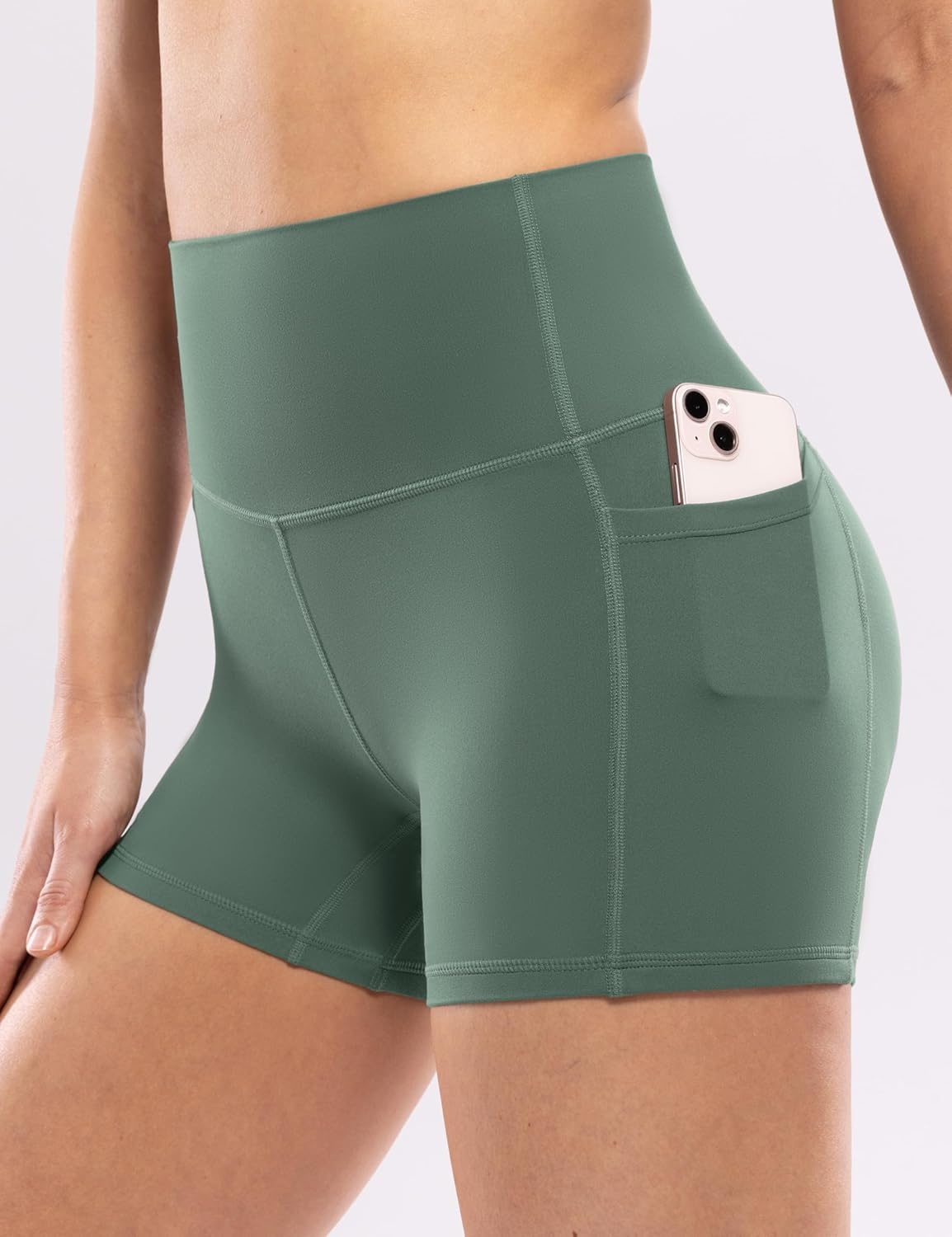 image:imageENERBLOOM Workout Biker Shorts Womens with Pockets High Waist Yoga 2546810 Gym Running Volleyball Athletic ShortsCrab Green