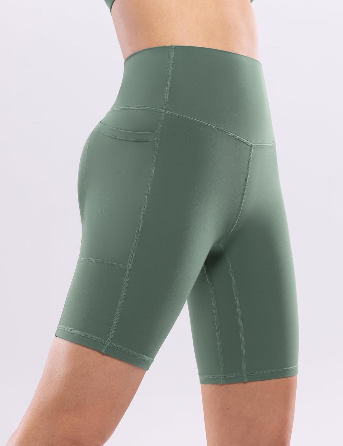 image:imageENERBLOOM Workout Biker Shorts Womens with Pockets High Waist Yoga 2546810 Gym Running Volleyball Athletic ShortsCrab Green
