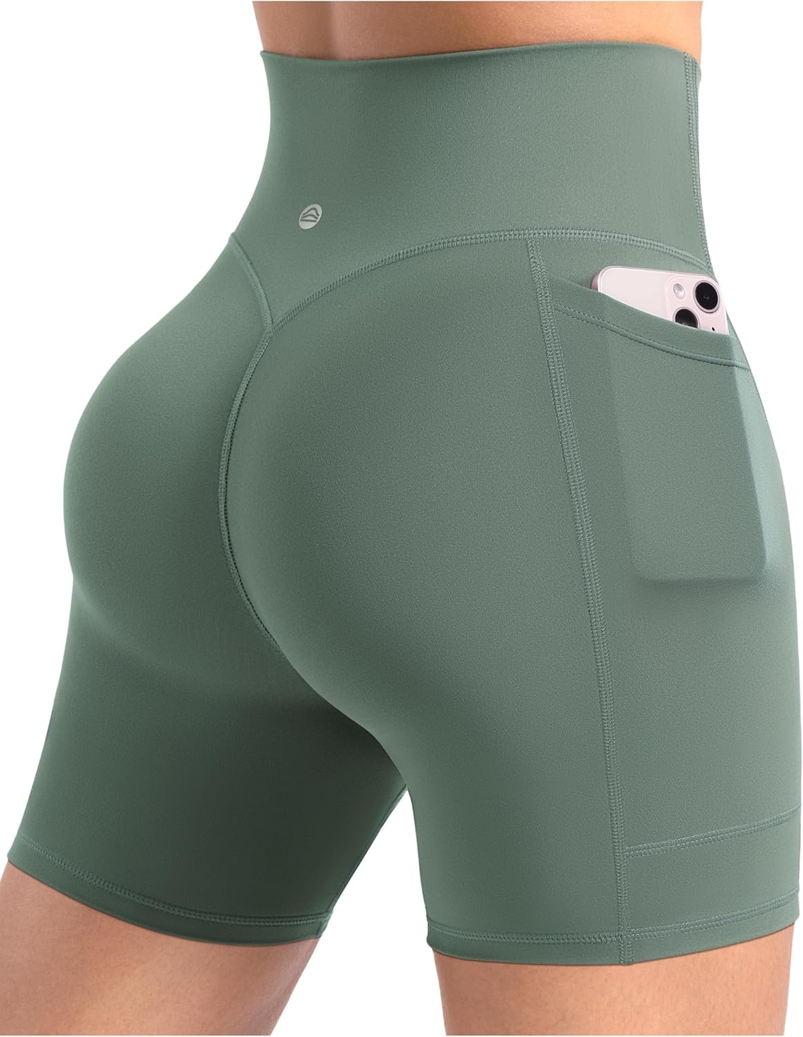 image:imageENERBLOOM Workout Biker Shorts Womens with Pockets High Waist Yoga 2546810 Gym Running Volleyball Athletic ShortsCrab Green