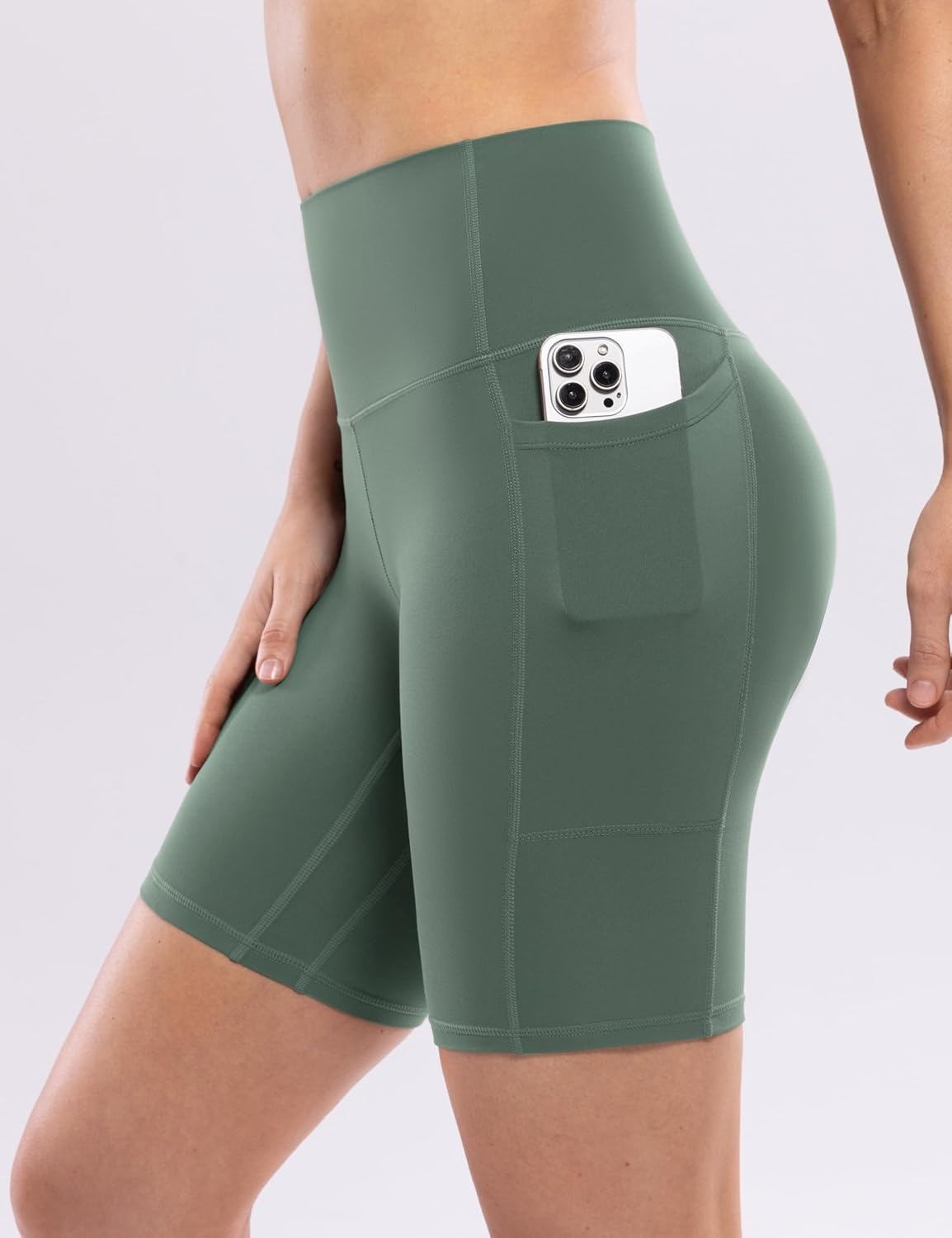 image:imageENERBLOOM Workout Biker Shorts Womens with Pockets High Waist Yoga 2546810 Gym Running Volleyball Athletic ShortsCrab Green