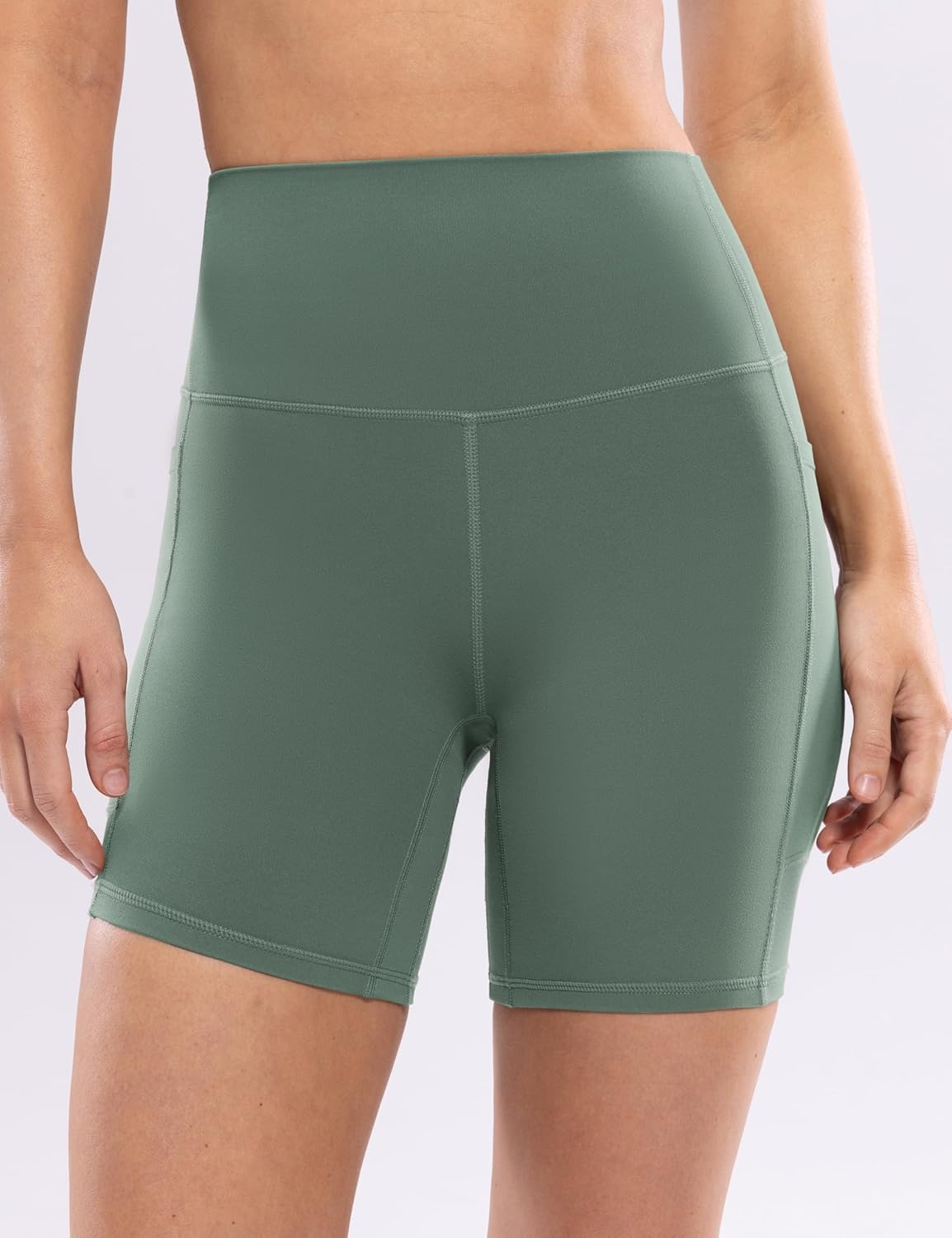 image:imageENERBLOOM Workout Biker Shorts Womens with Pockets High Waist Yoga 2546810 Gym Running Volleyball Athletic ShortsCrab Green
