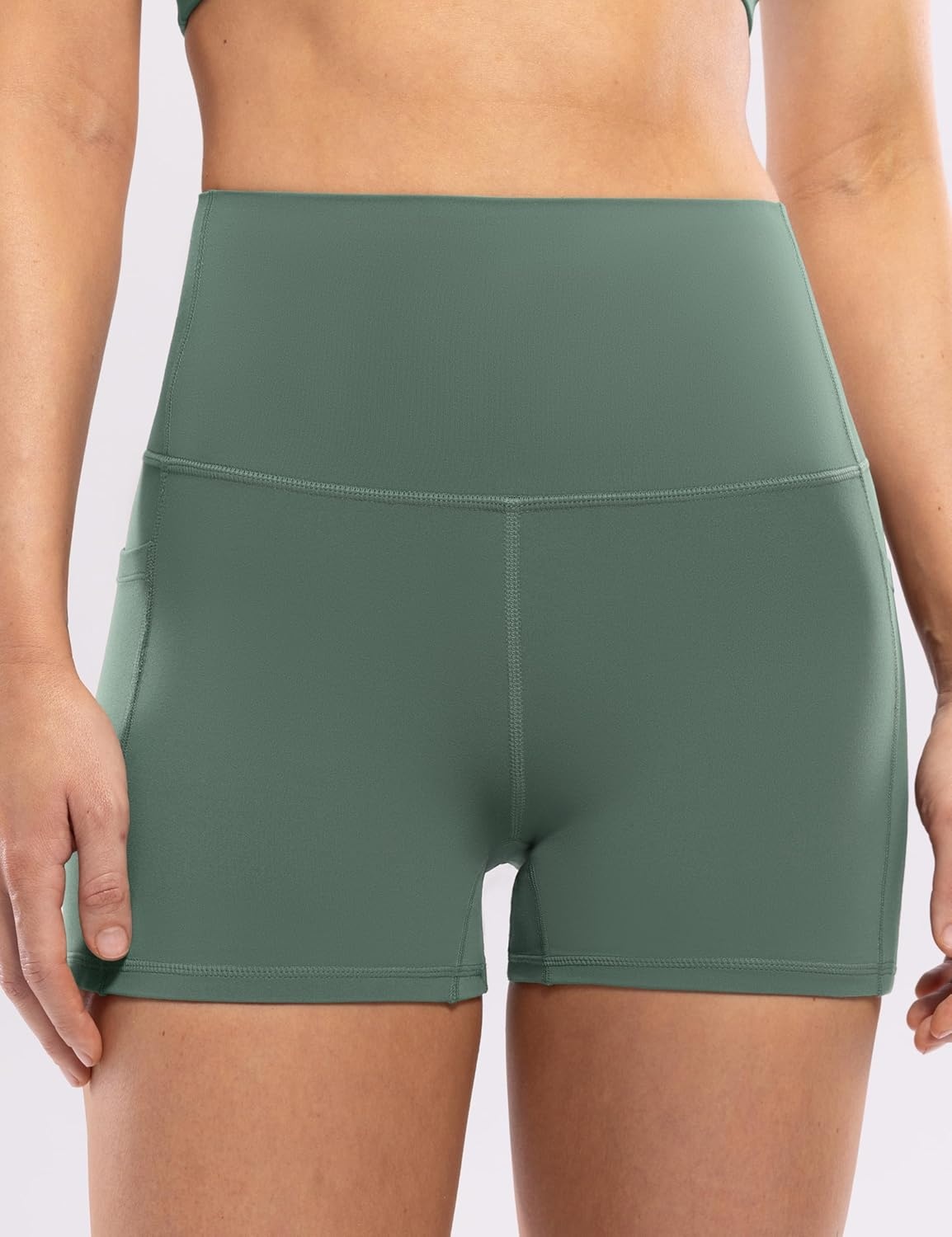 image:imageENERBLOOM Workout Biker Shorts Womens with Pockets High Waist Yoga 2546810 Gym Running Volleyball Athletic ShortsCrab Green