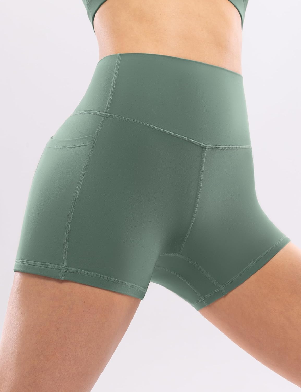 image:imageENERBLOOM Workout Biker Shorts Womens with Pockets High Waist Yoga 2546810 Gym Running Volleyball Athletic ShortsCrab Green