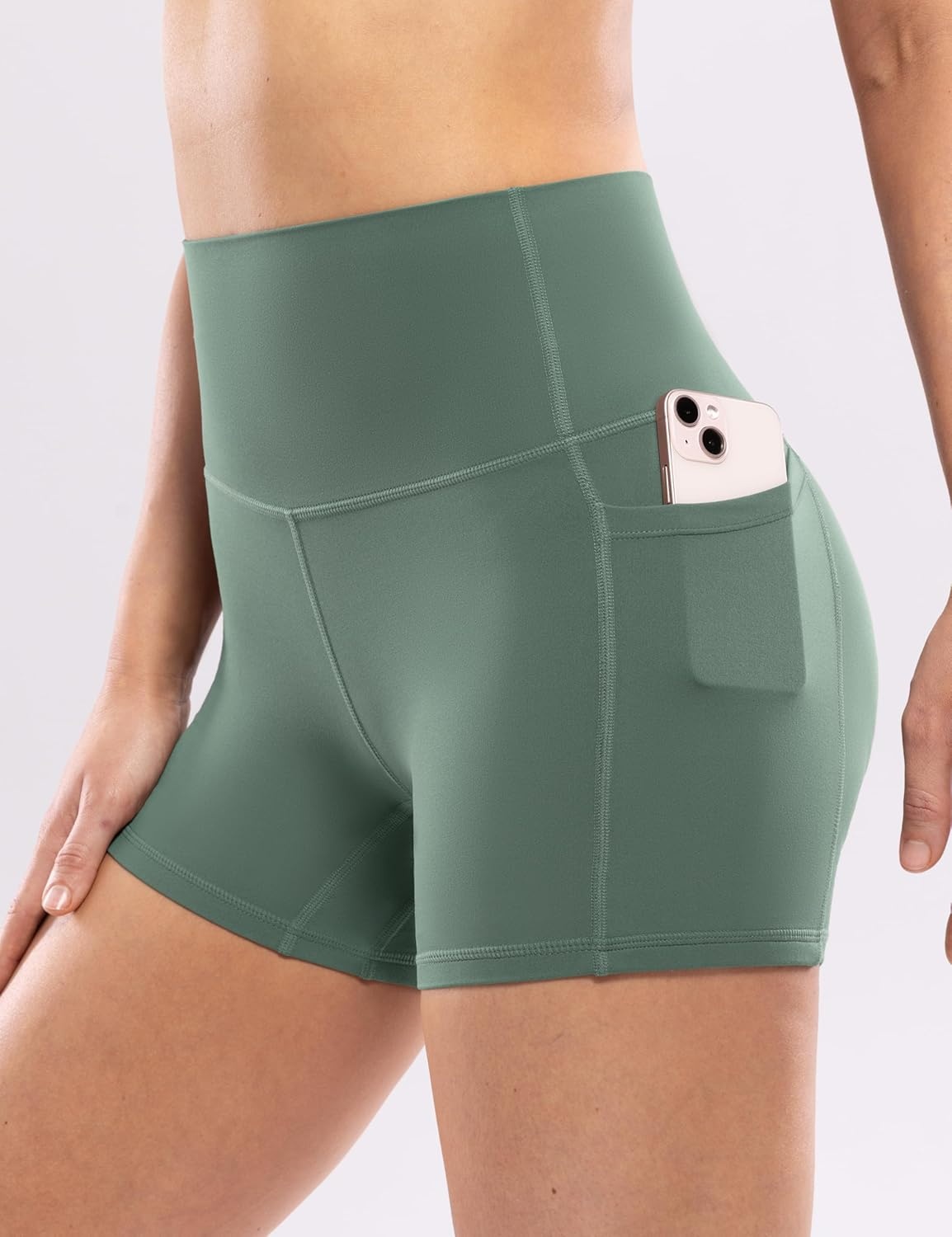 image:imageENERBLOOM Workout Biker Shorts Womens with Pockets High Waist Yoga 2546810 Gym Running Volleyball Athletic ShortsCrab Green