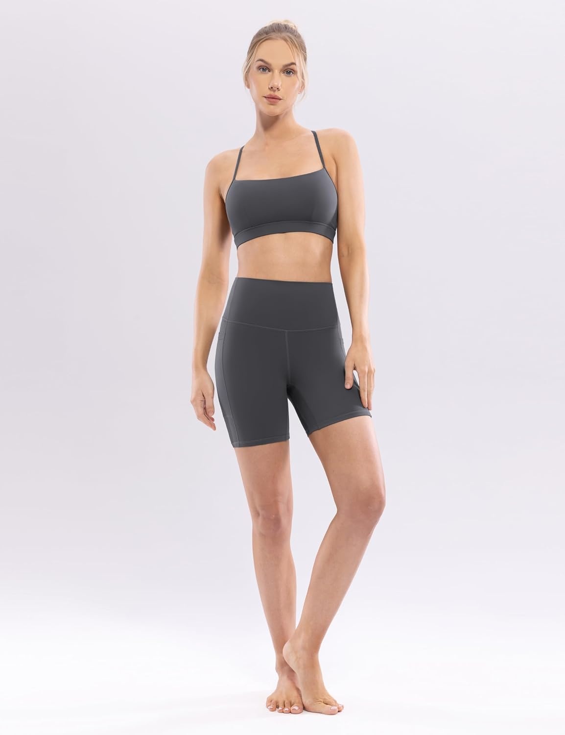 image:imageENERBLOOM Workout Biker Shorts Womens with Pockets High Waist Yoga 2546810 Gym Running Volleyball Athletic ShortsMedium Gray