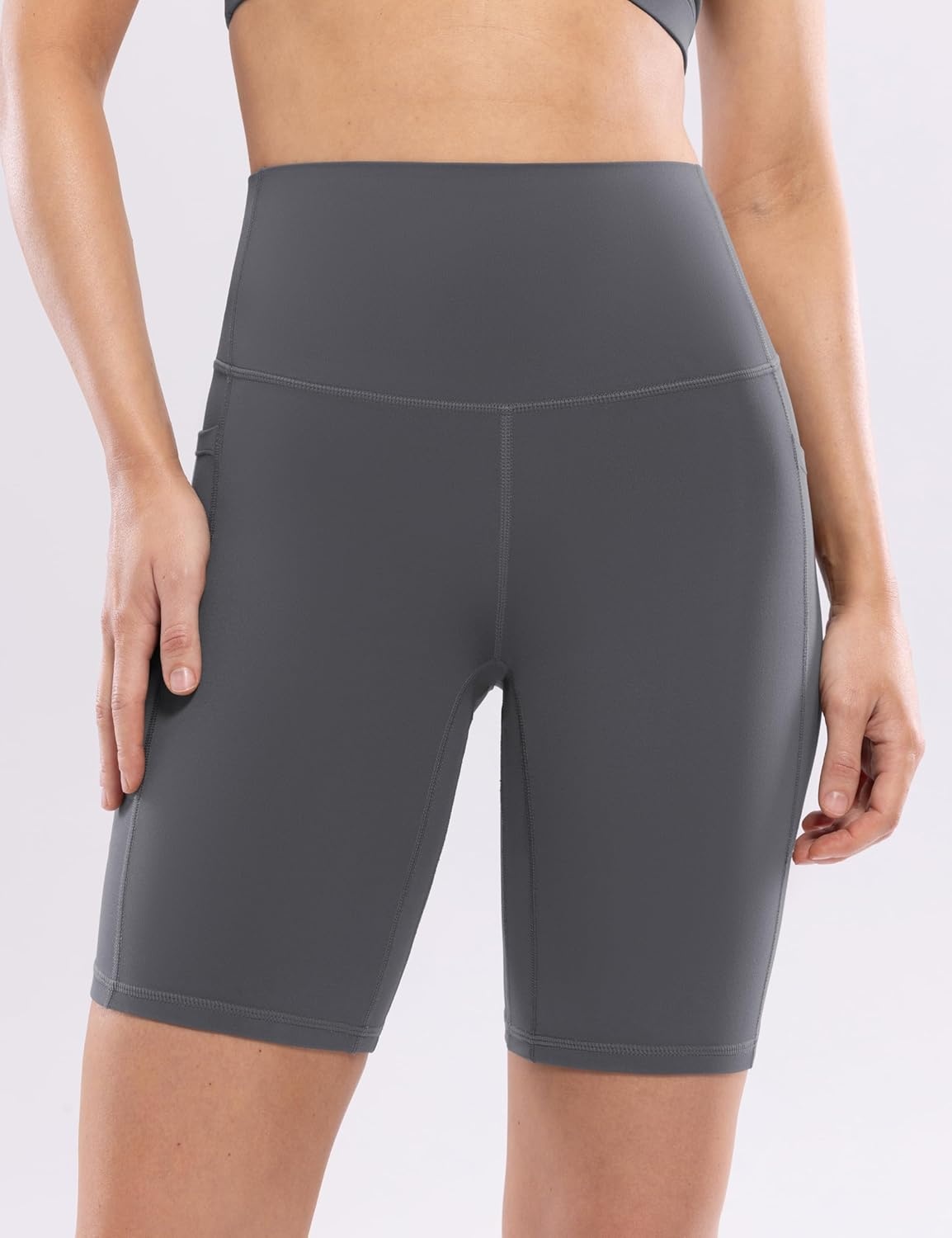 image:imageENERBLOOM Workout Biker Shorts Womens with Pockets High Waist Yoga 2546810 Gym Running Volleyball Athletic ShortsMedium Gray
