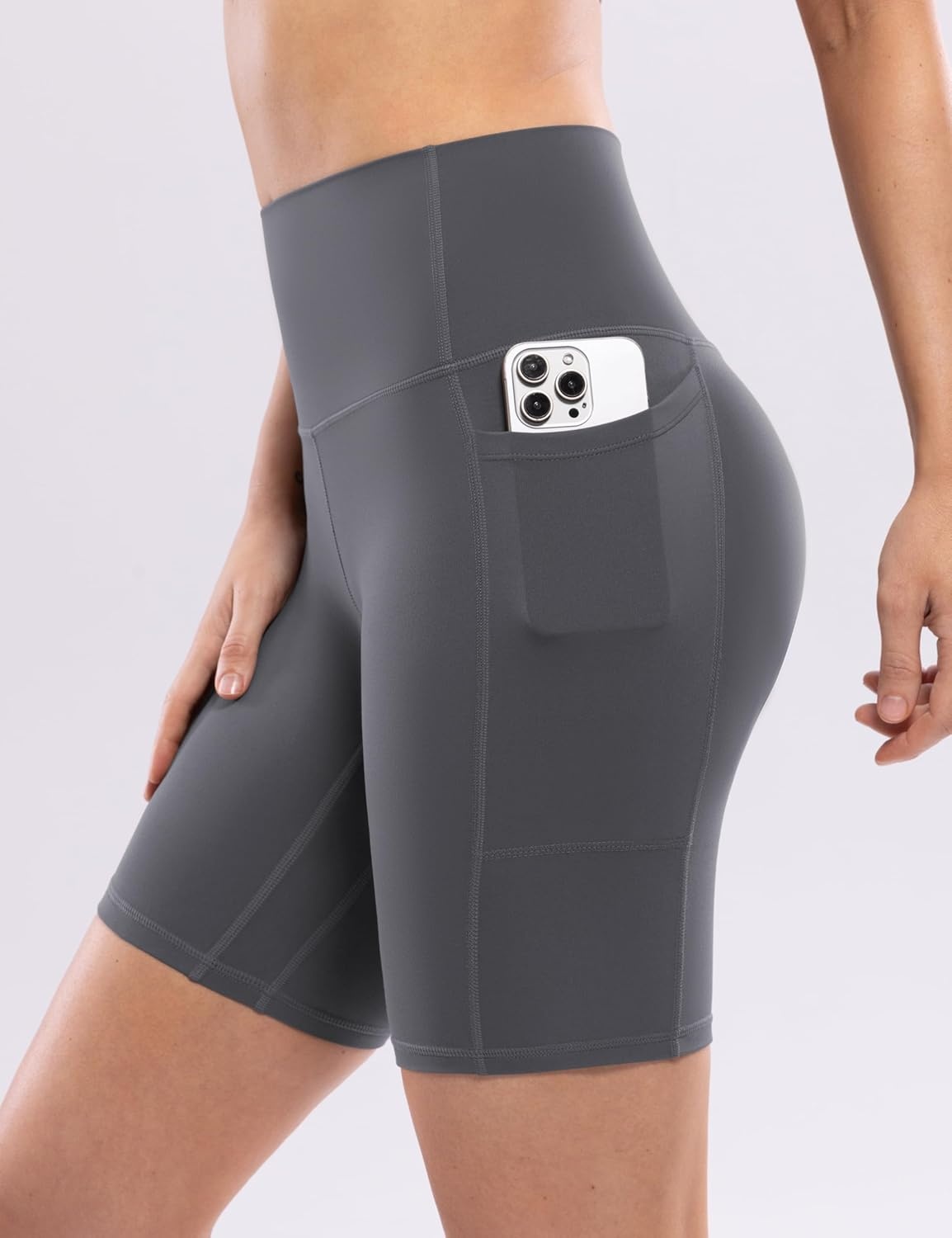 image:imageENERBLOOM Workout Biker Shorts Womens with Pockets High Waist Yoga 2546810 Gym Running Volleyball Athletic ShortsMedium Gray