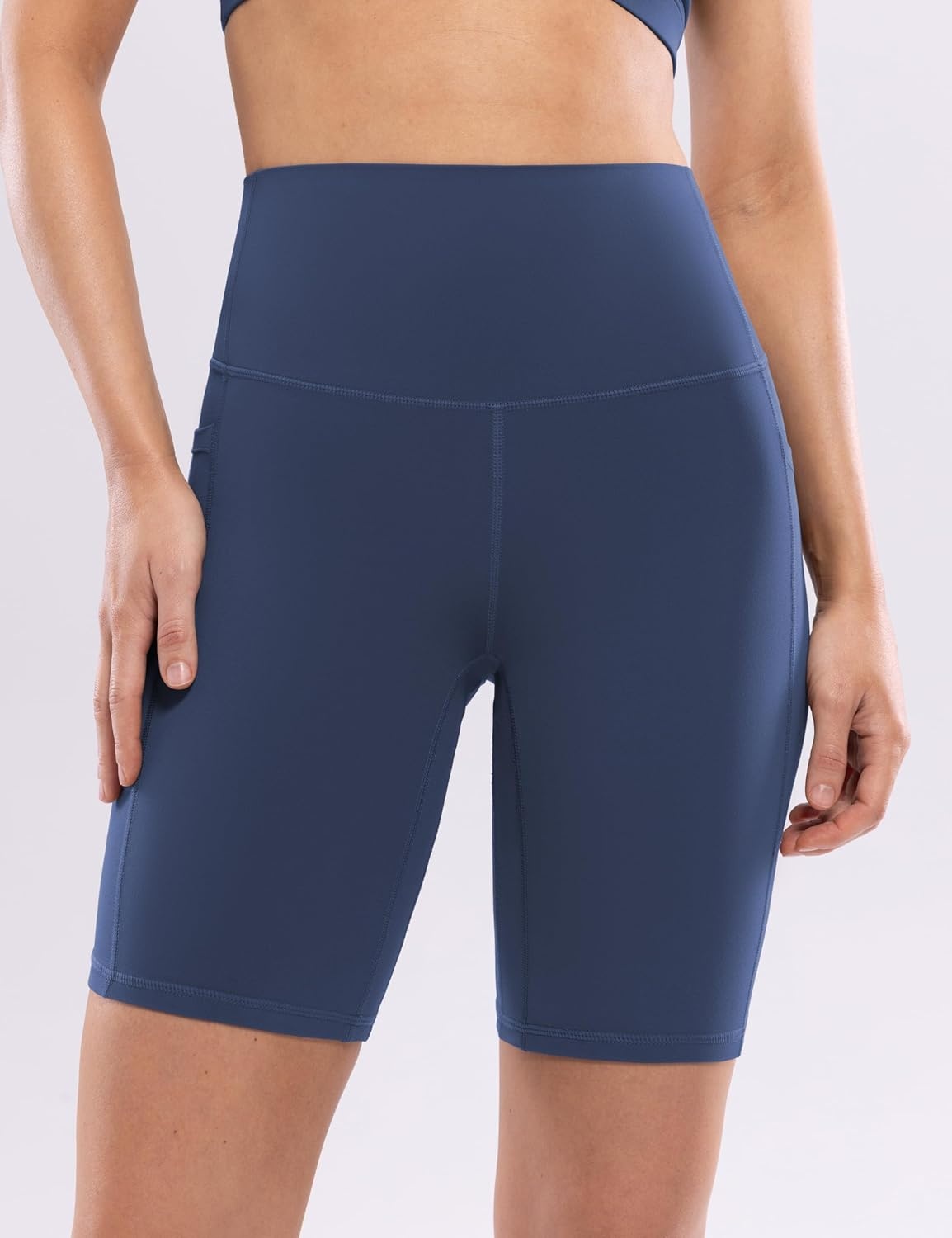 image:imageENERBLOOM Workout Biker Shorts Womens with Pockets High Waist Yoga 2546810 Gym Running Volleyball Athletic ShortsNavy Blue