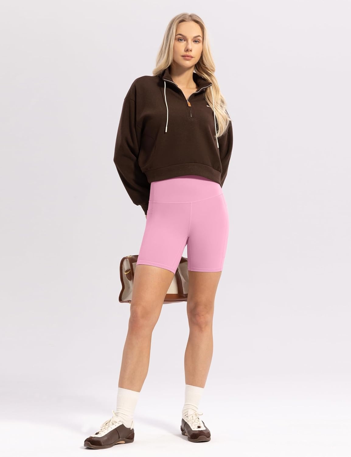 image:imageENERBLOOM Workout Biker Shorts Womens with Pockets High Waist Yoga 2546810 Gym Running Volleyball Athletic ShortsPastel Pink
