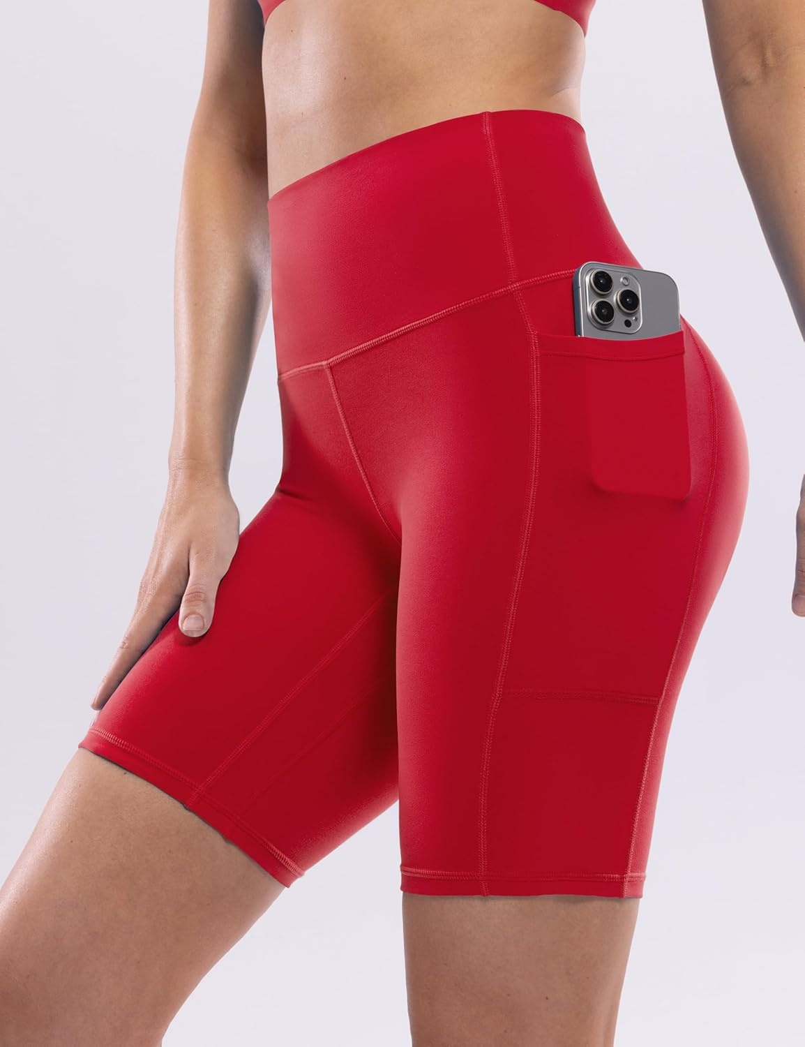 image:imageENERBLOOM Workout Biker Shorts Womens with Pockets High Waist Yoga 2546810 Gym Running Volleyball Athletic ShortsScarlet