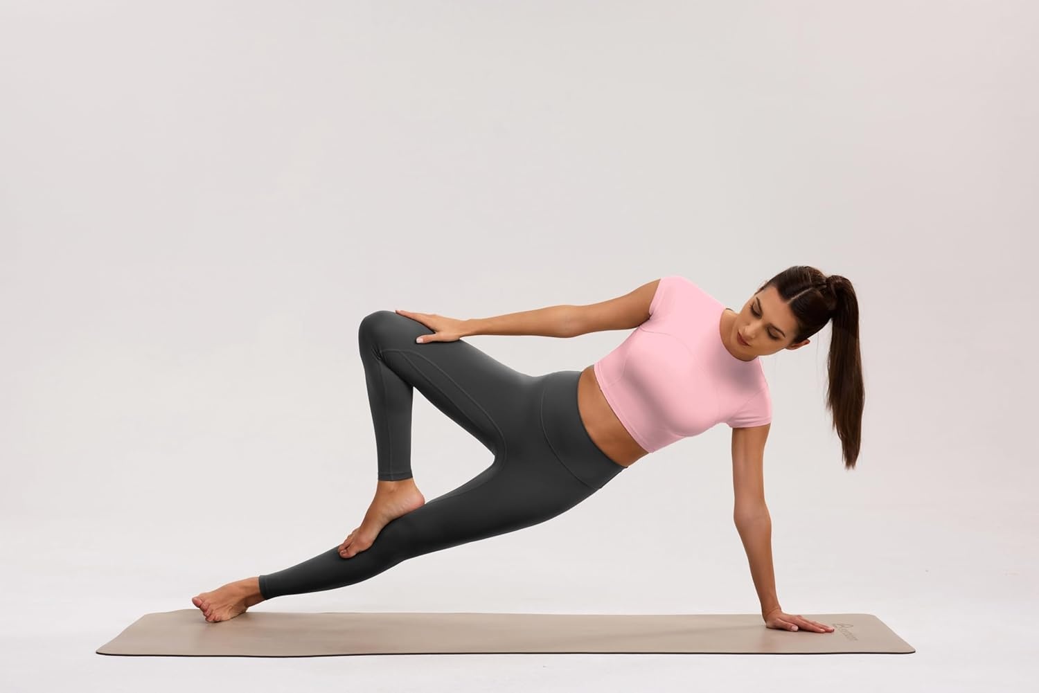image:imageENERBLOOM Workout Crop Tops for Women Yoga Short Sleeve Mild Support Slim Fit Cropped Athletic Shirts Gym Tee Built in BraLight Pink