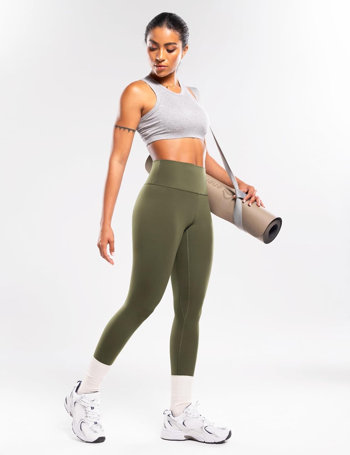 image:imageENERBLOOM Workout Leggings for Women Yoga Pants High Waisted Athletic Tights Silky Feel 21232528 Gym Activewear LoungeGreen