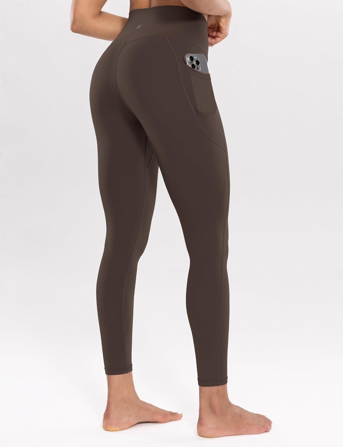 image:imageENERBLOOM Workout Leggings with Pockets for Women High Waist Yoga Pants 2528 Cream Soft Lightweight Athletic Gym TightsBrown