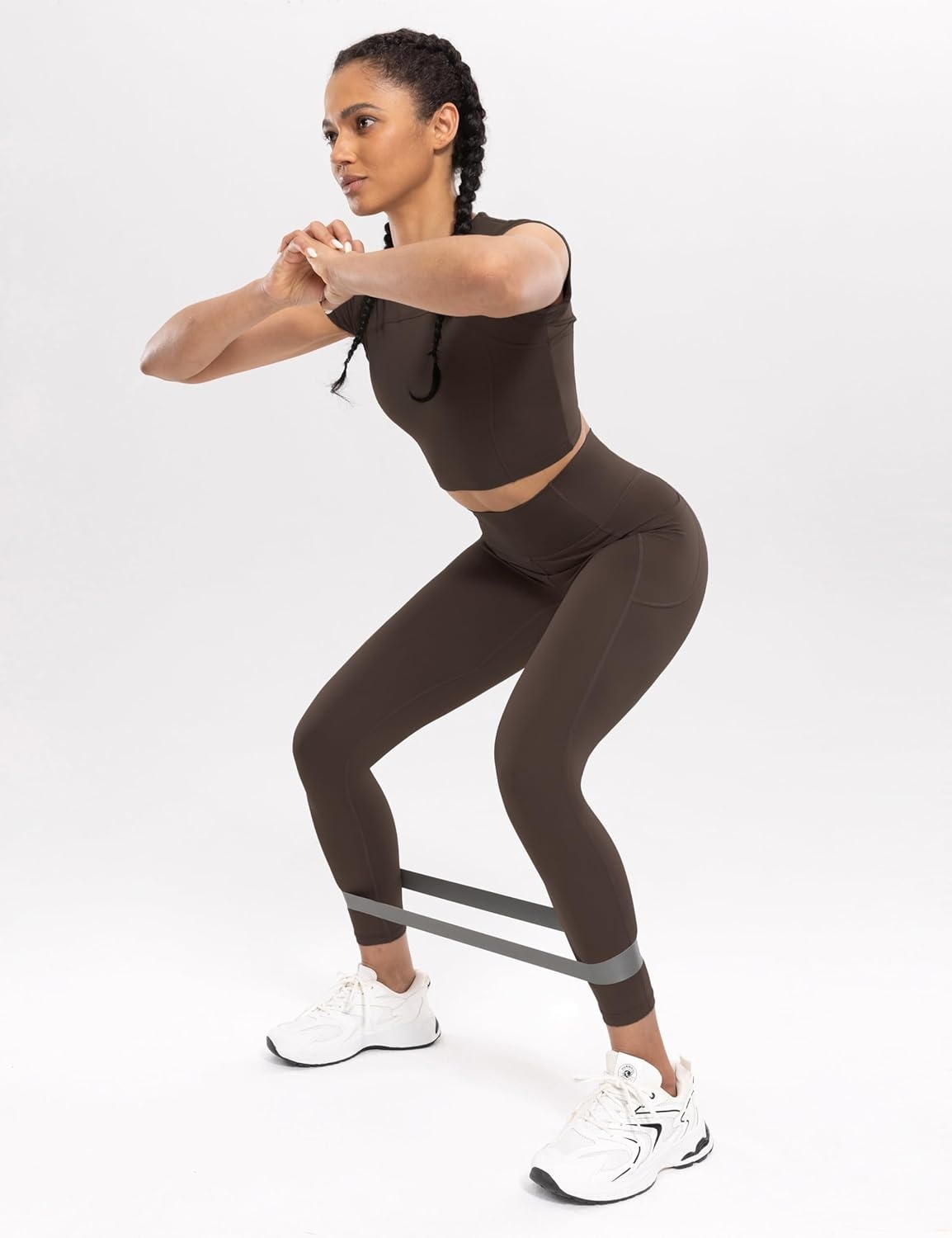 image:imageENERBLOOM Workout Leggings with Pockets for Women High Waist Yoga Pants 2528 Cream Soft Lightweight Athletic Gym TightsBrown