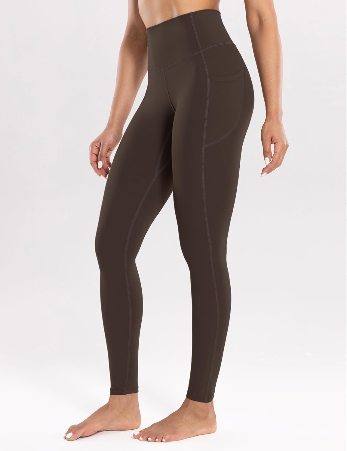 image:imageENERBLOOM Workout Leggings with Pockets for Women High Waist Yoga Pants 2528 Cream Soft Lightweight Athletic Gym TightsBrown