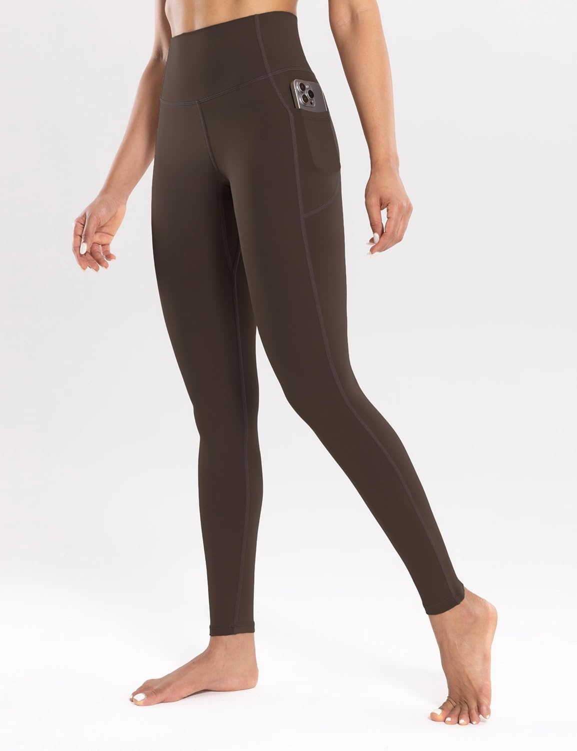 image:imageENERBLOOM Workout Leggings with Pockets for Women High Waist Yoga Pants 2528 Cream Soft Lightweight Athletic Gym TightsBrown