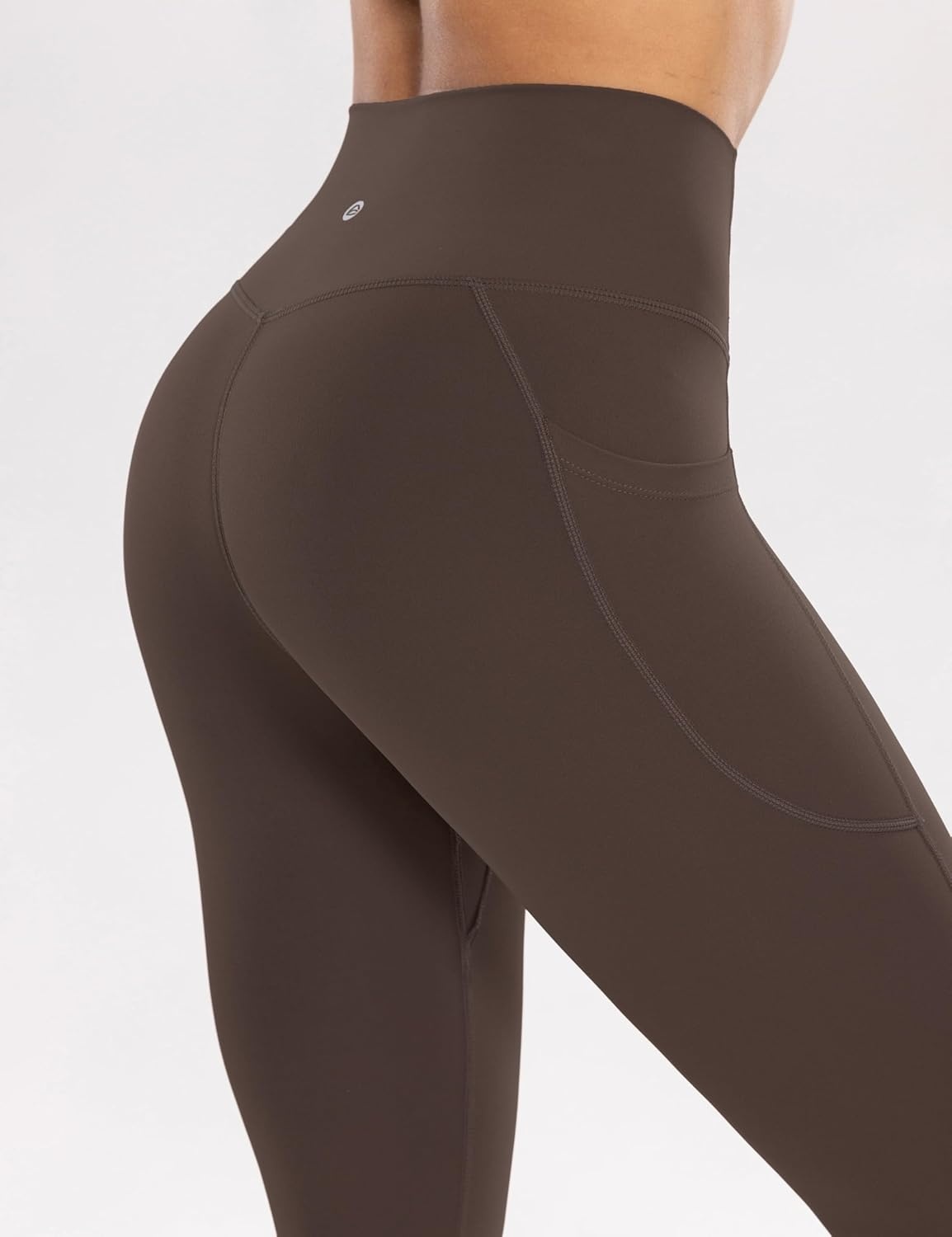 image:imageENERBLOOM Workout Leggings with Pockets for Women High Waist Yoga Pants 2528 Cream Soft Lightweight Athletic Gym TightsBrown