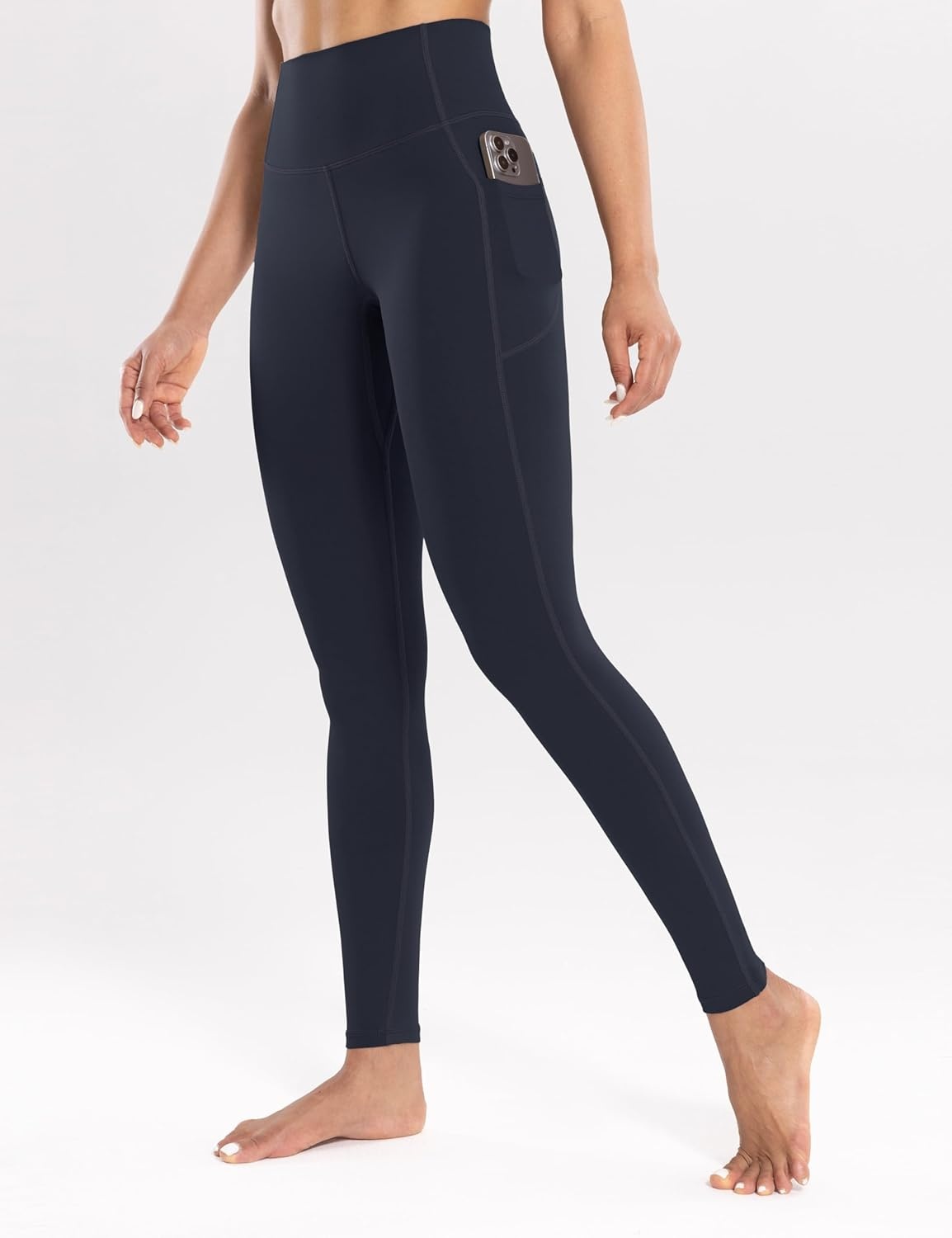 image:imageENERBLOOM Workout Leggings with Pockets for Women High Waist Yoga Pants 2528 Cream Soft Lightweight Athletic Gym TightsDark Navy