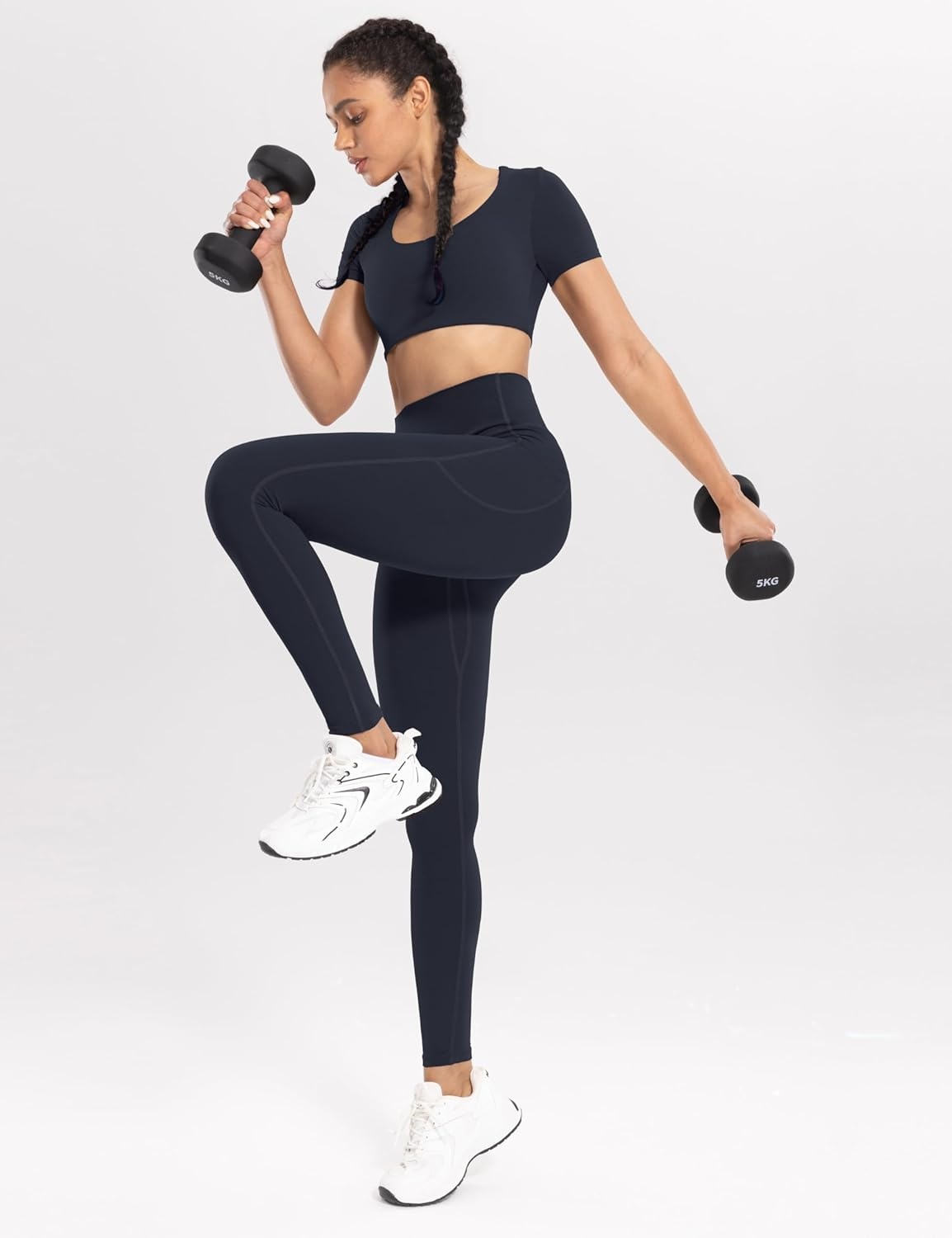 image:imageENERBLOOM Workout Leggings with Pockets for Women High Waist Yoga Pants 2528 Cream Soft Lightweight Athletic Gym TightsDark Navy