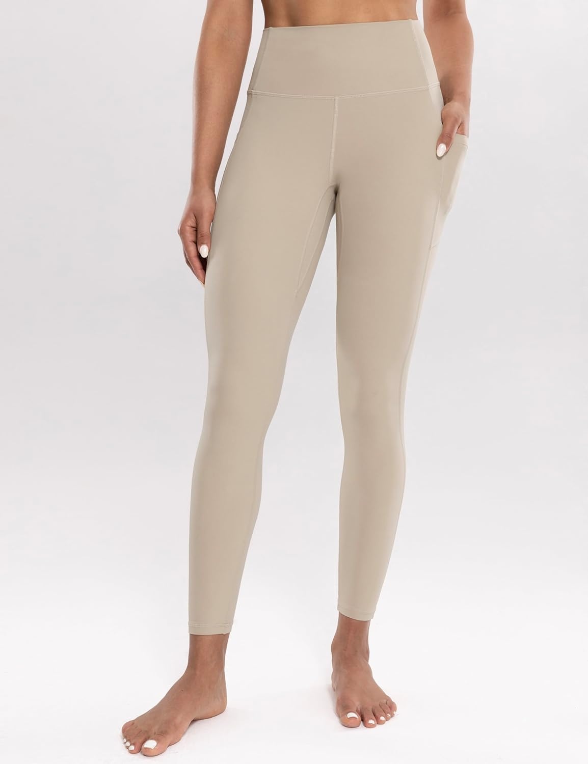 image:imageENERBLOOM Workout Leggings with Pockets for Women High Waist Yoga Pants 2528 Cream Soft Lightweight Athletic Gym TightsKhaki